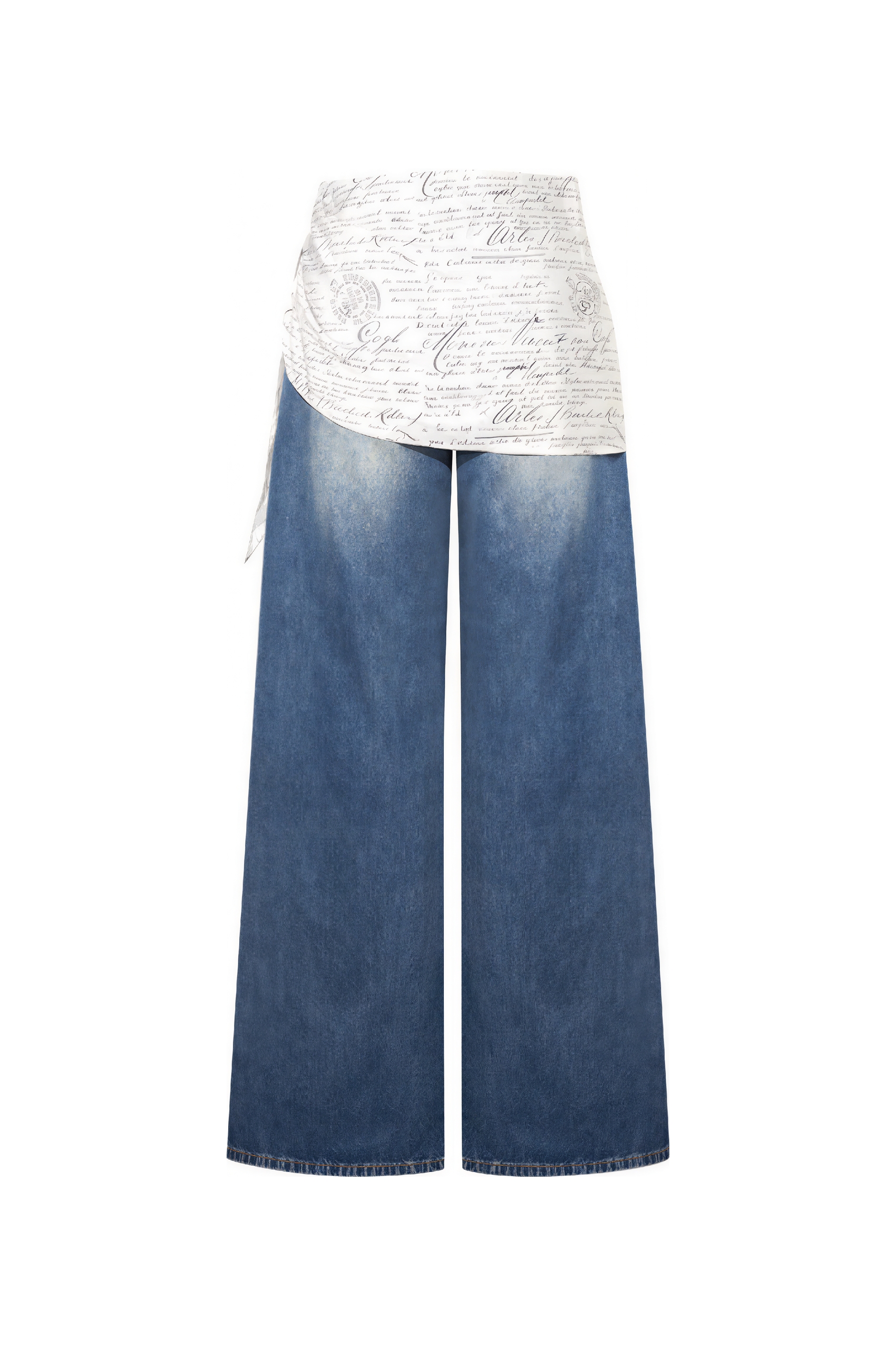 Van Gogh-Inspired Dark Vintage Wide-Leg Denim Pants