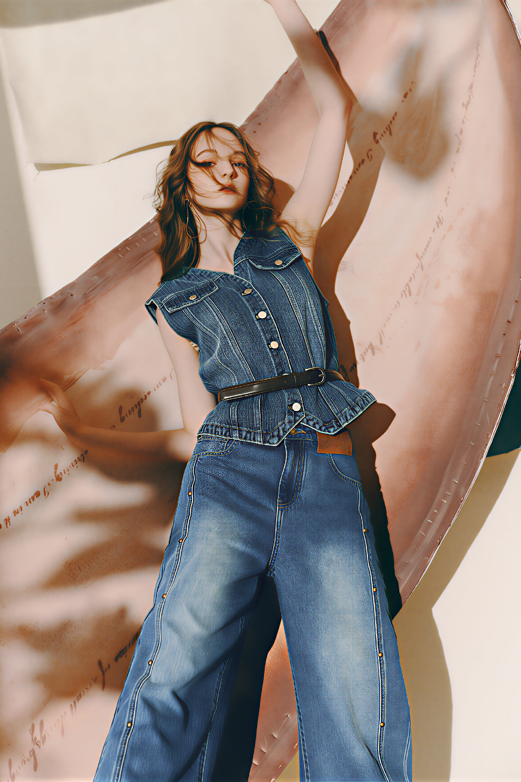 Van Gogh-Inspired Dark Vintage Wide-Leg Denim Pants