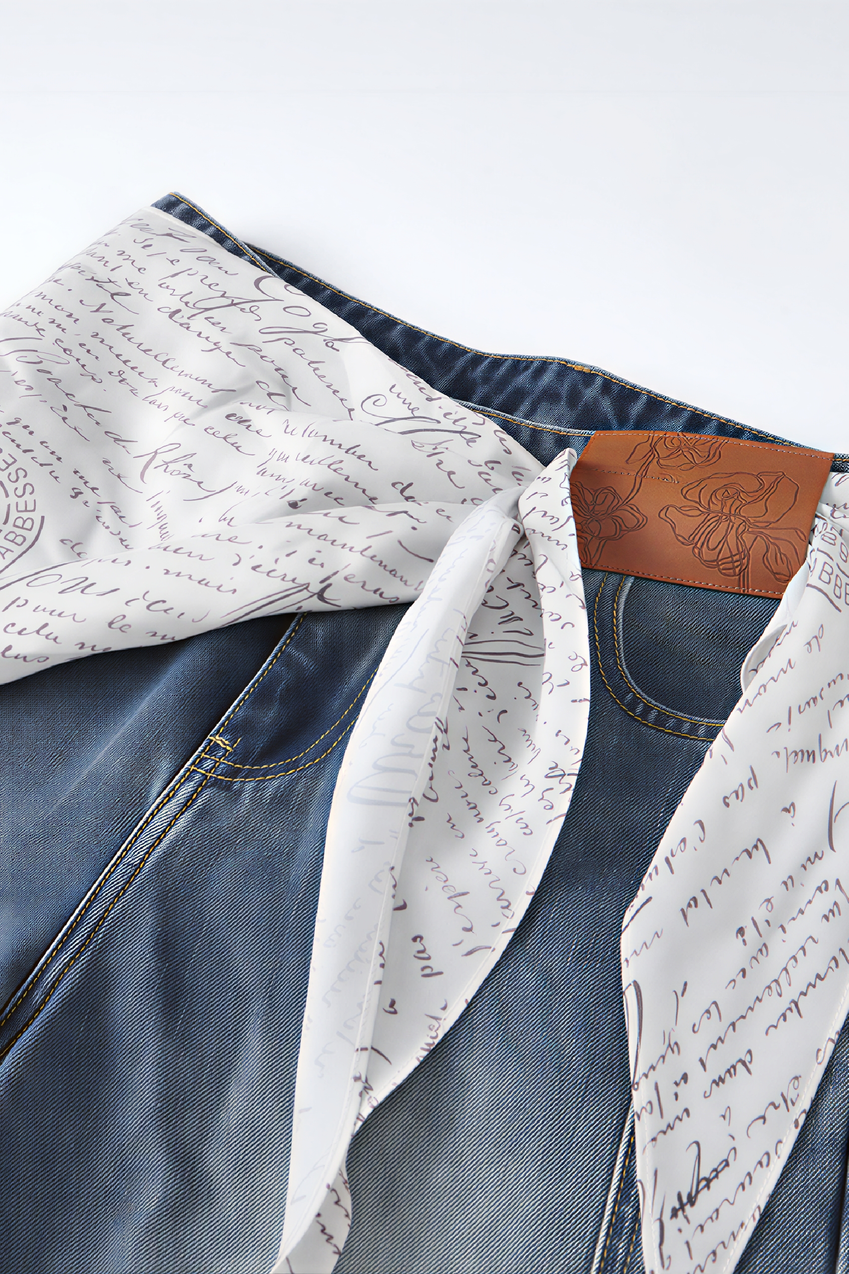 Van Gogh-Inspired Dark Vintage Wide-Leg Denim Pants