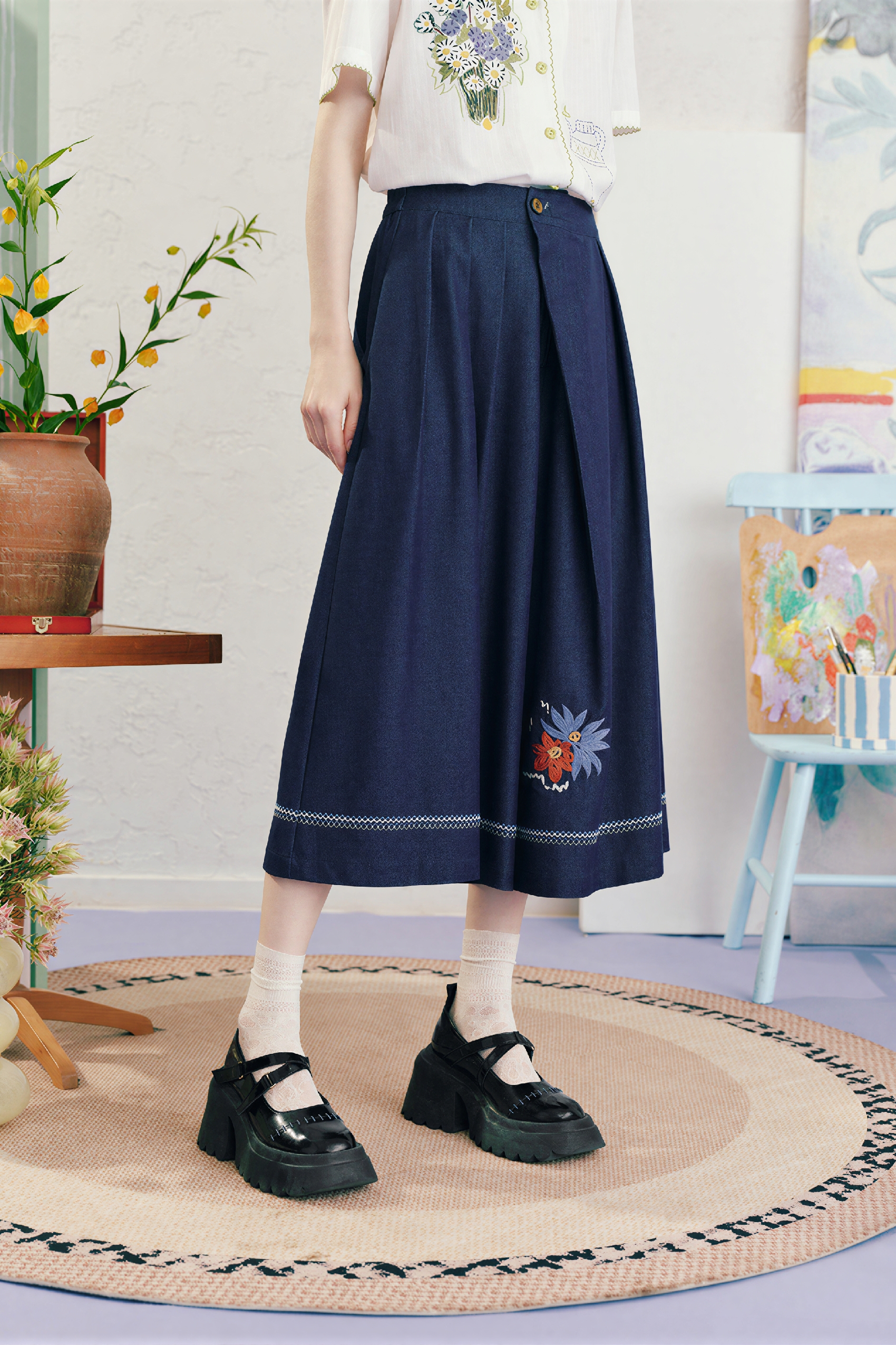 Matisse-Inspired Vintage Cropped Wide-Leg Skort