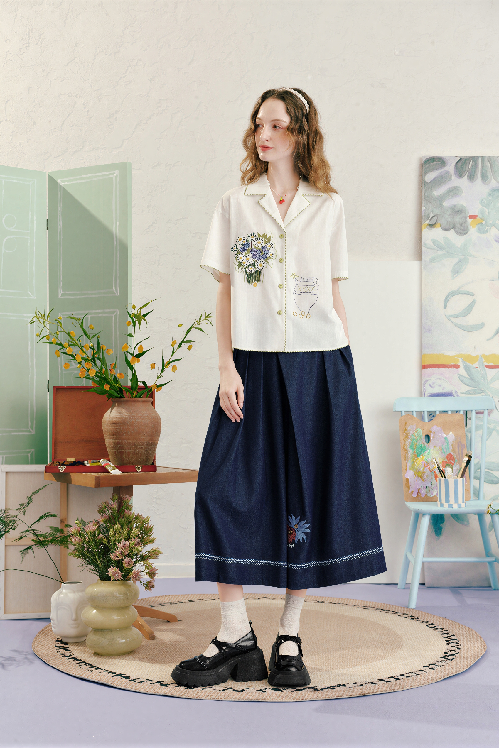 Matisse-Inspired Vintage Cropped Wide-Leg Skort