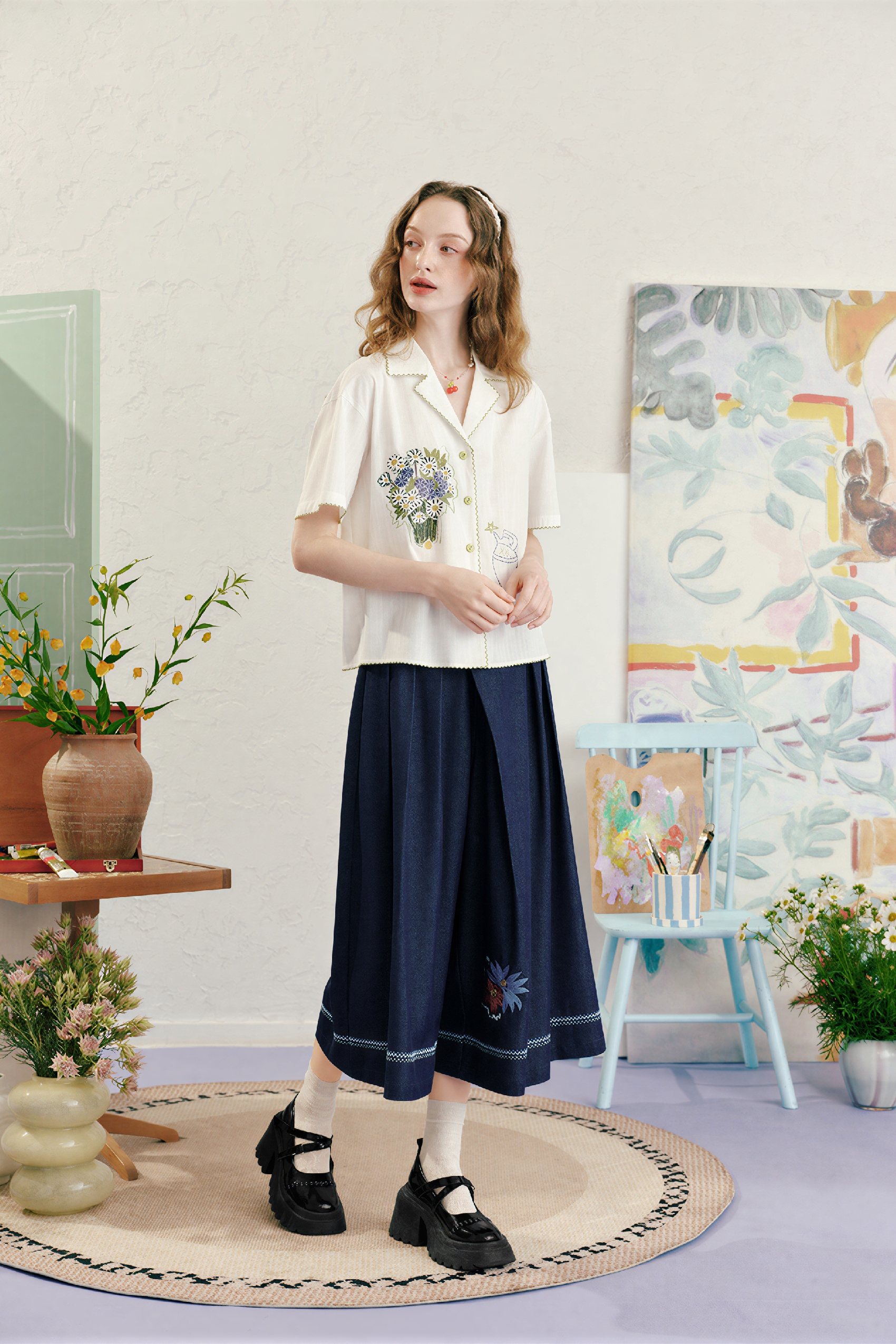Matisse-Inspired Vintage Cropped Wide-Leg Skort