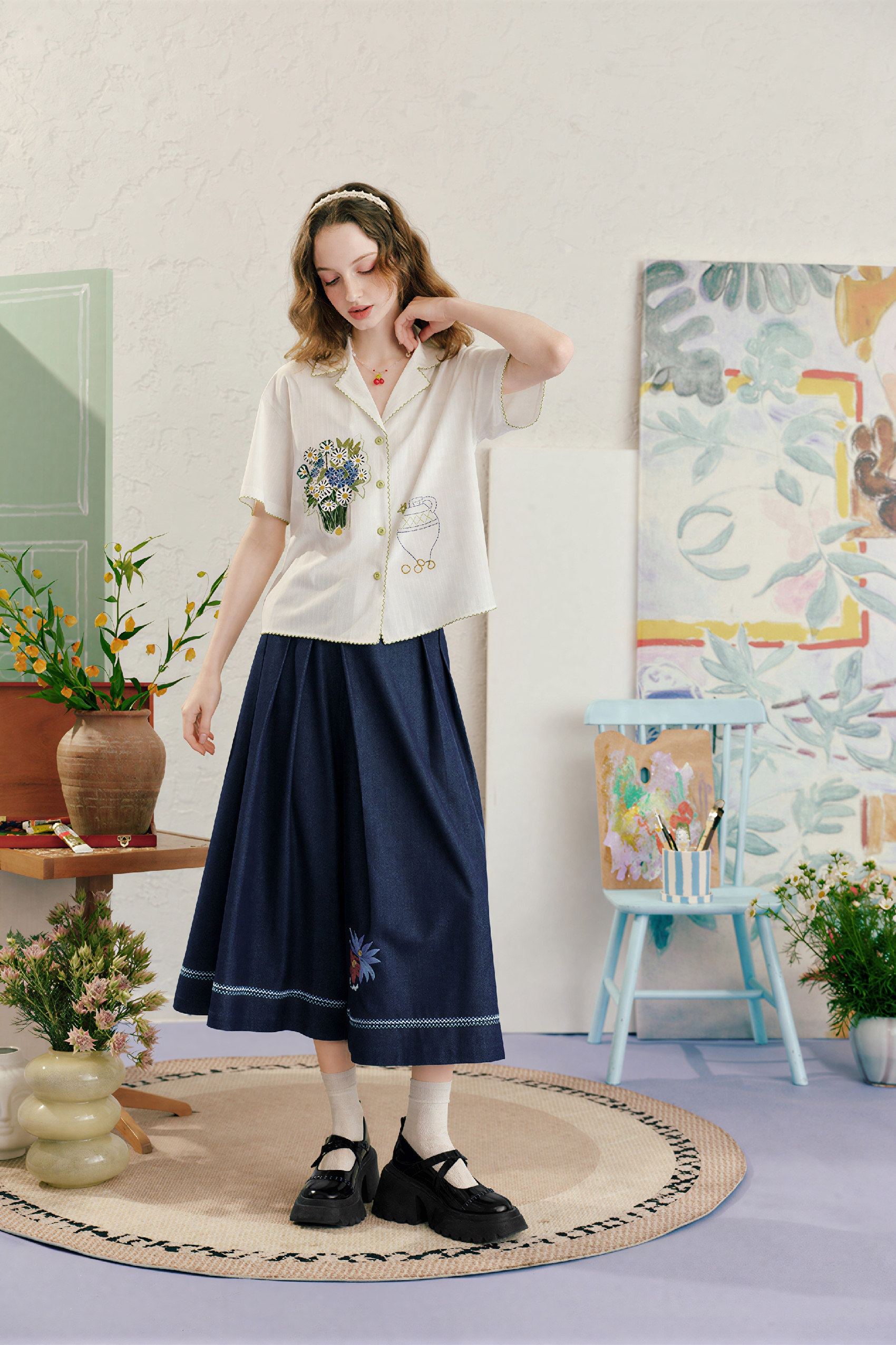 Matisse-Inspired Vintage Cropped Wide-Leg Skort