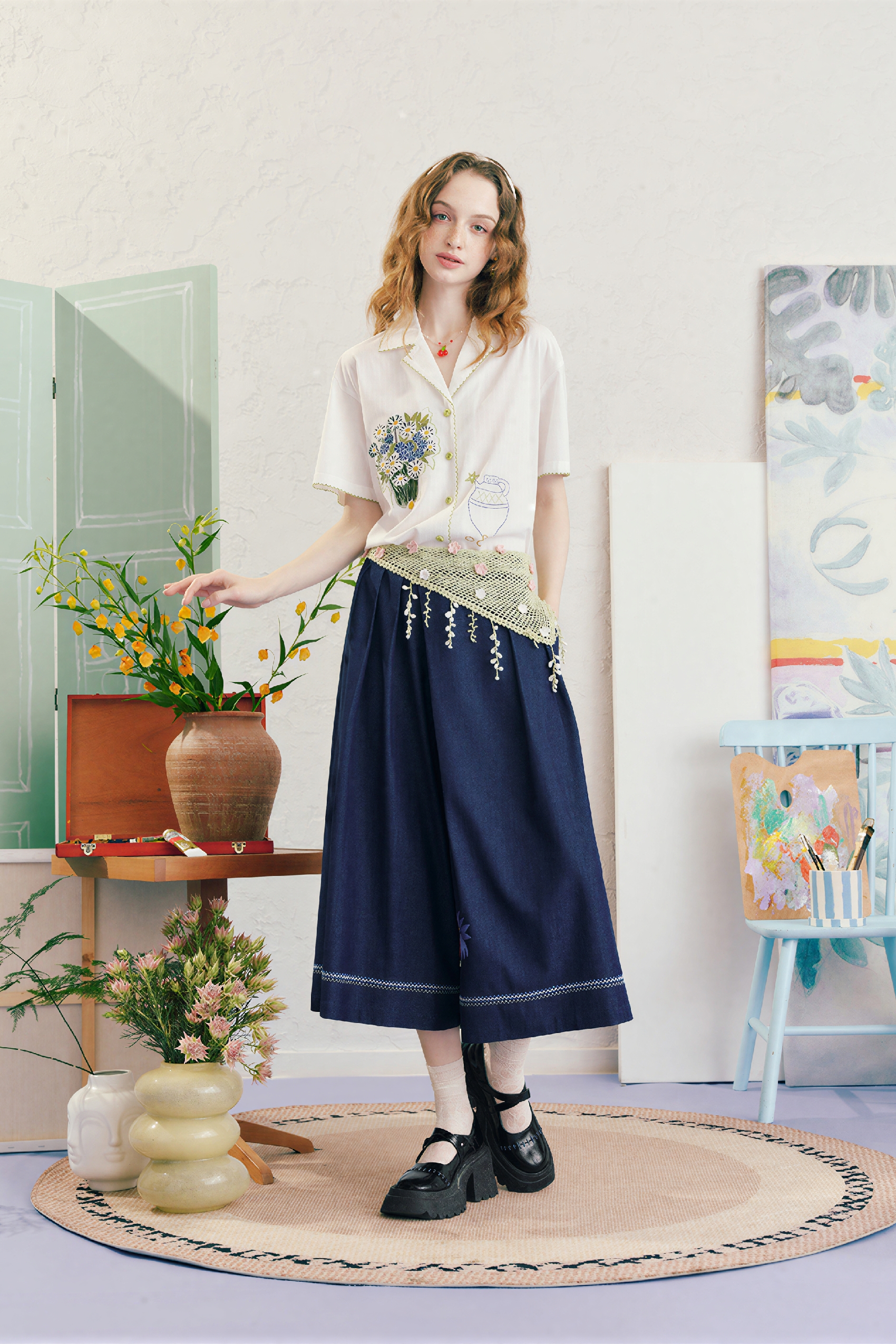 Matisse-Inspired Vintage Cropped Wide-Leg Skort