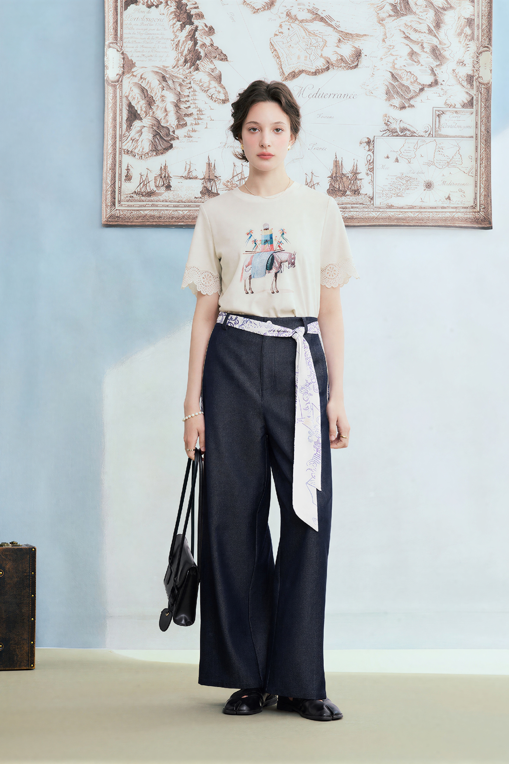 Van Gogh-Inspired Patchwork Wide-Leg Pants