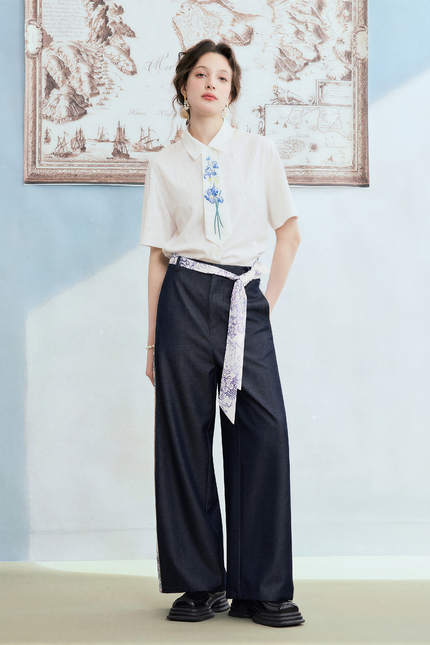 Van Gogh-Inspired Patchwork Wide-Leg Pants