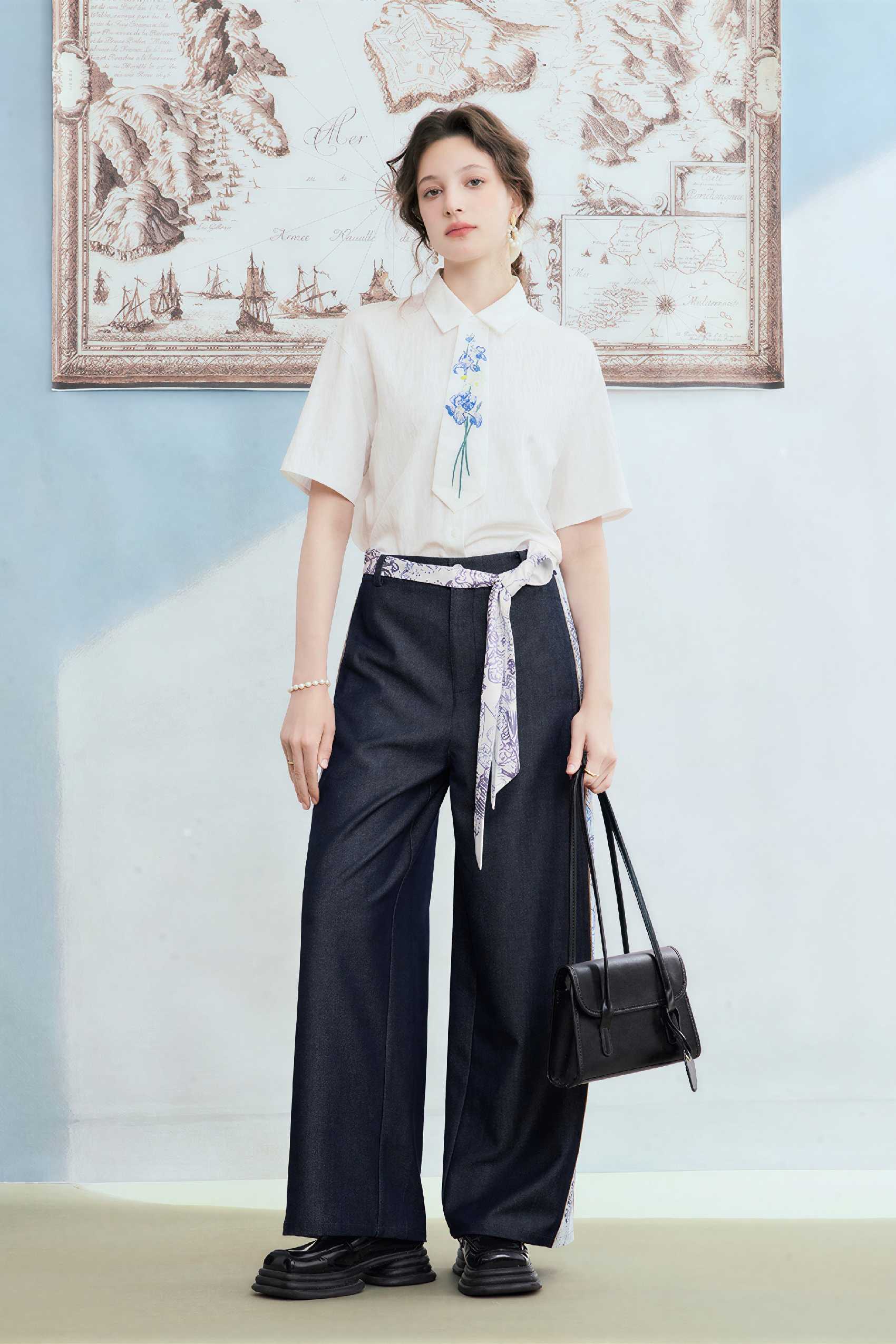 Van Gogh-Inspired Patchwork Wide-Leg Pants