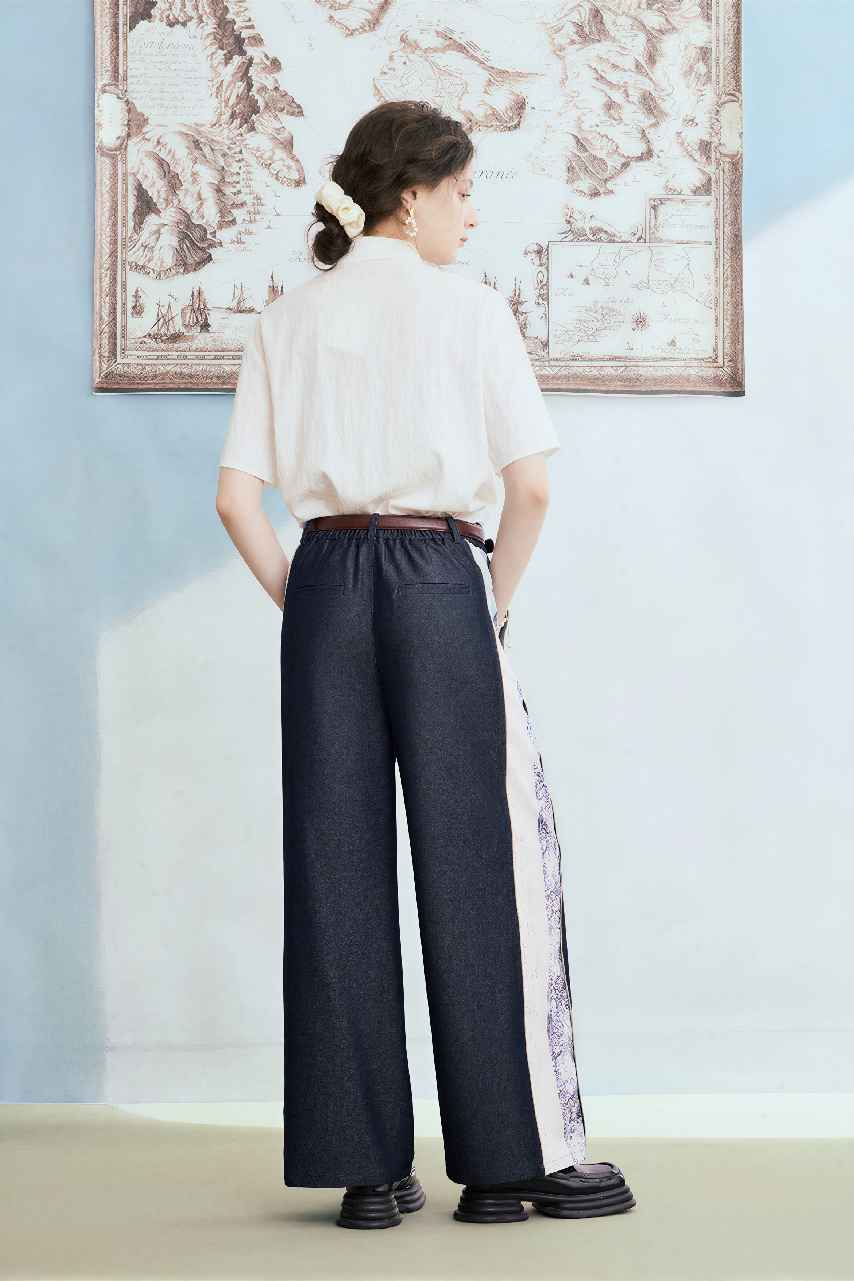 Van Gogh-Inspired Patchwork Wide-Leg Pants