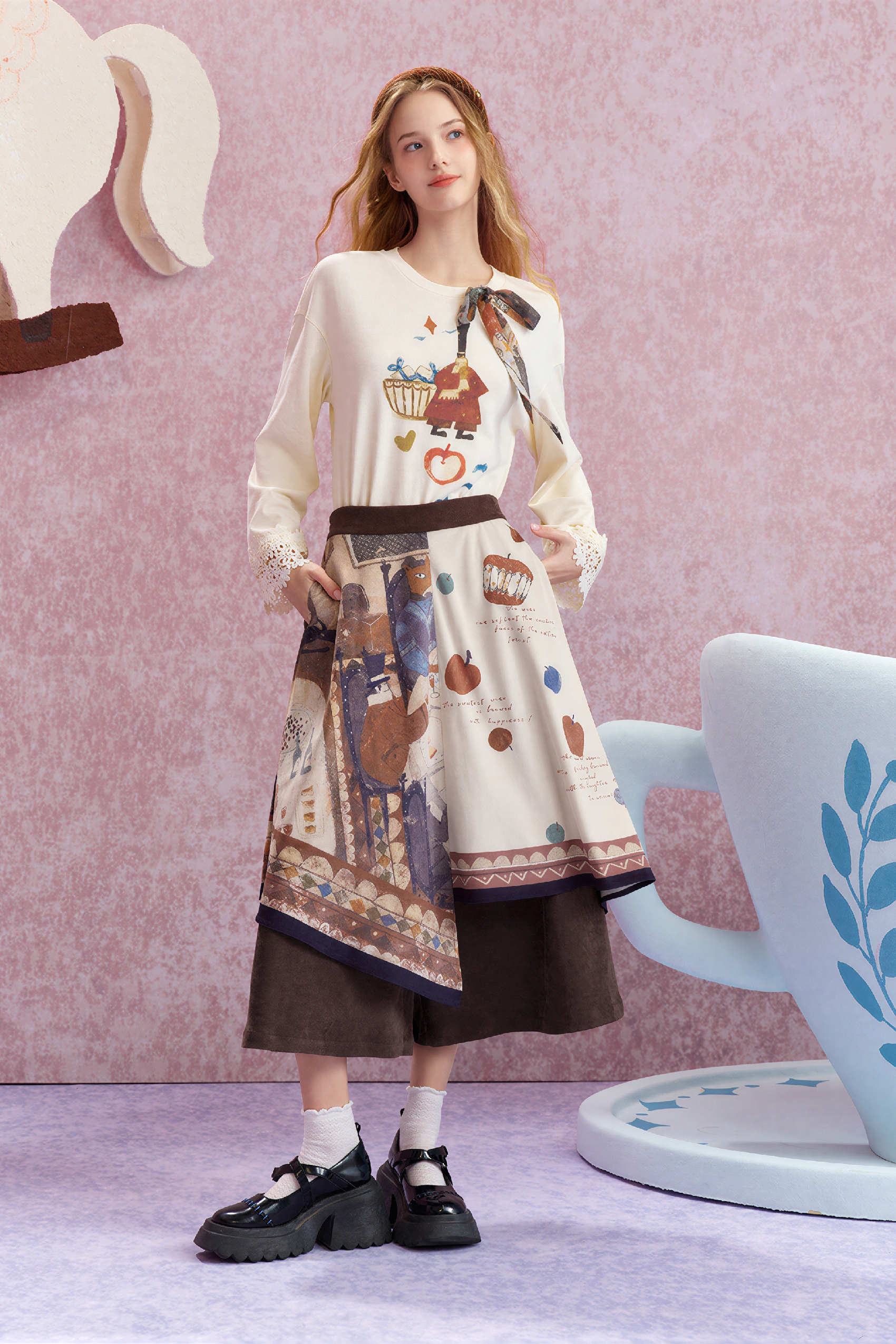 Relaxed Faux Layered Cropped Wide-Leg Culottes