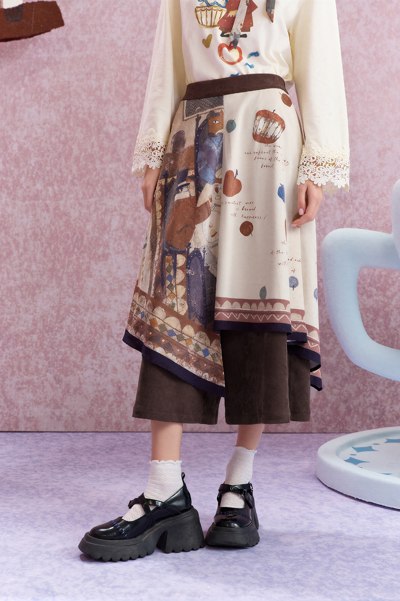 Relaxed Faux Layered Cropped Wide-Leg Culottes