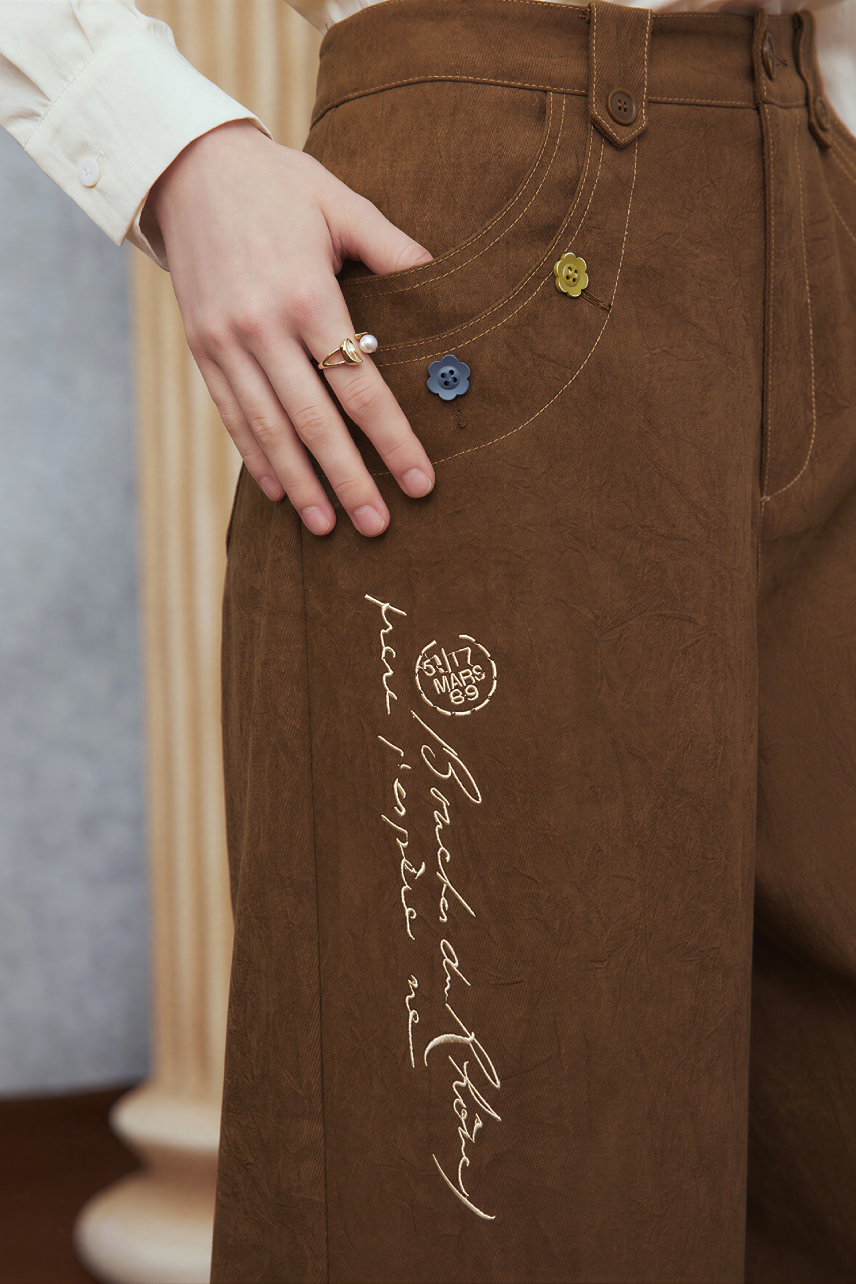 Van Gogh-Inspired Vintage High-Waist Wide-Leg Pants