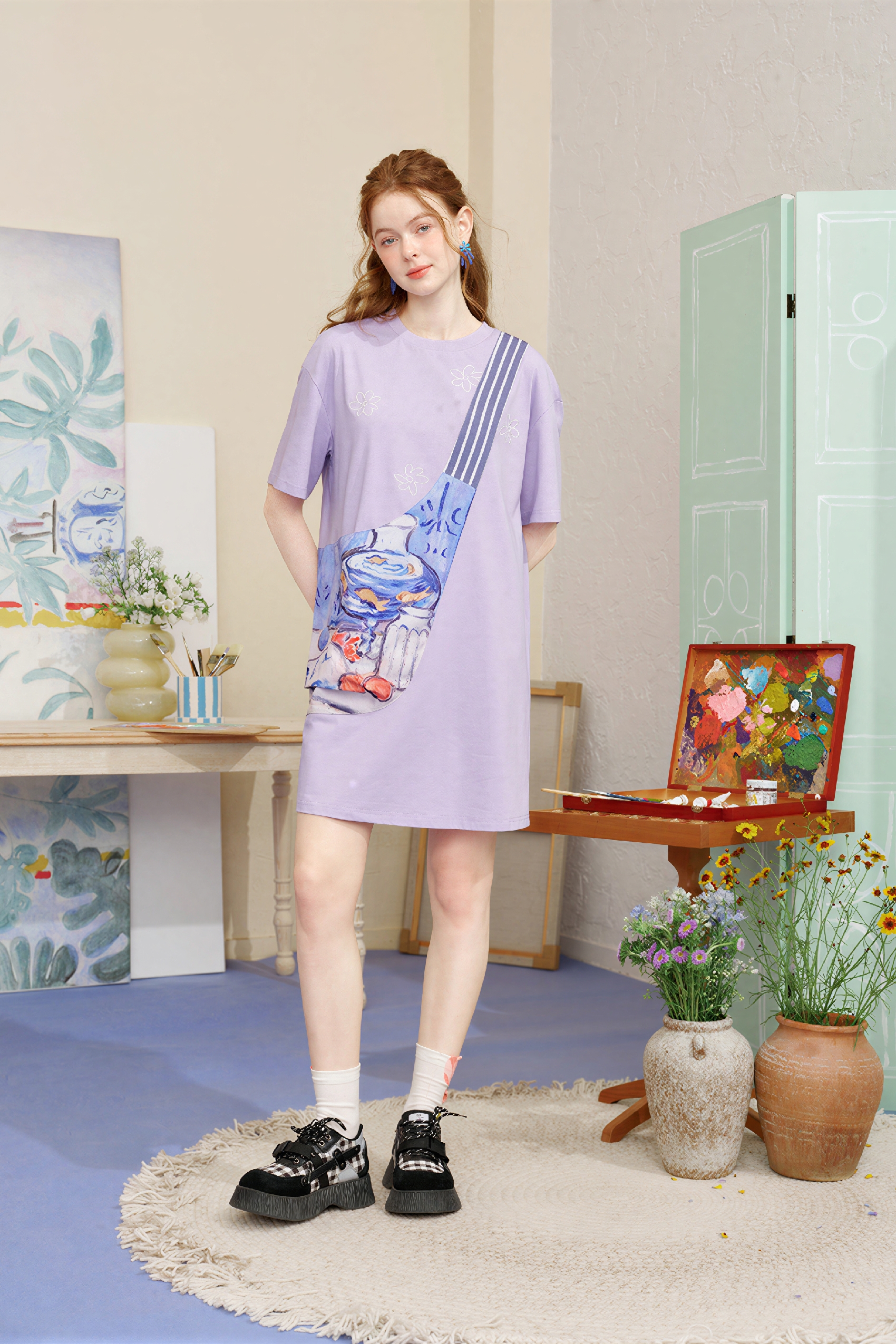 Emerging Artists Series Purple T-Shirt Dress-LYONSENS