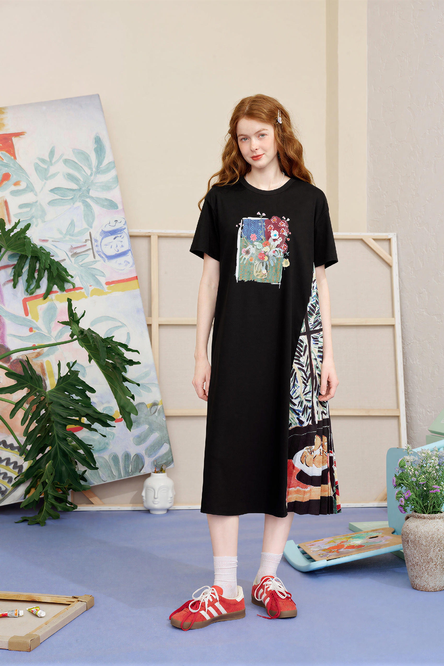 Matisse-Inspired French Relaxed Maxi T-Shirt Dress