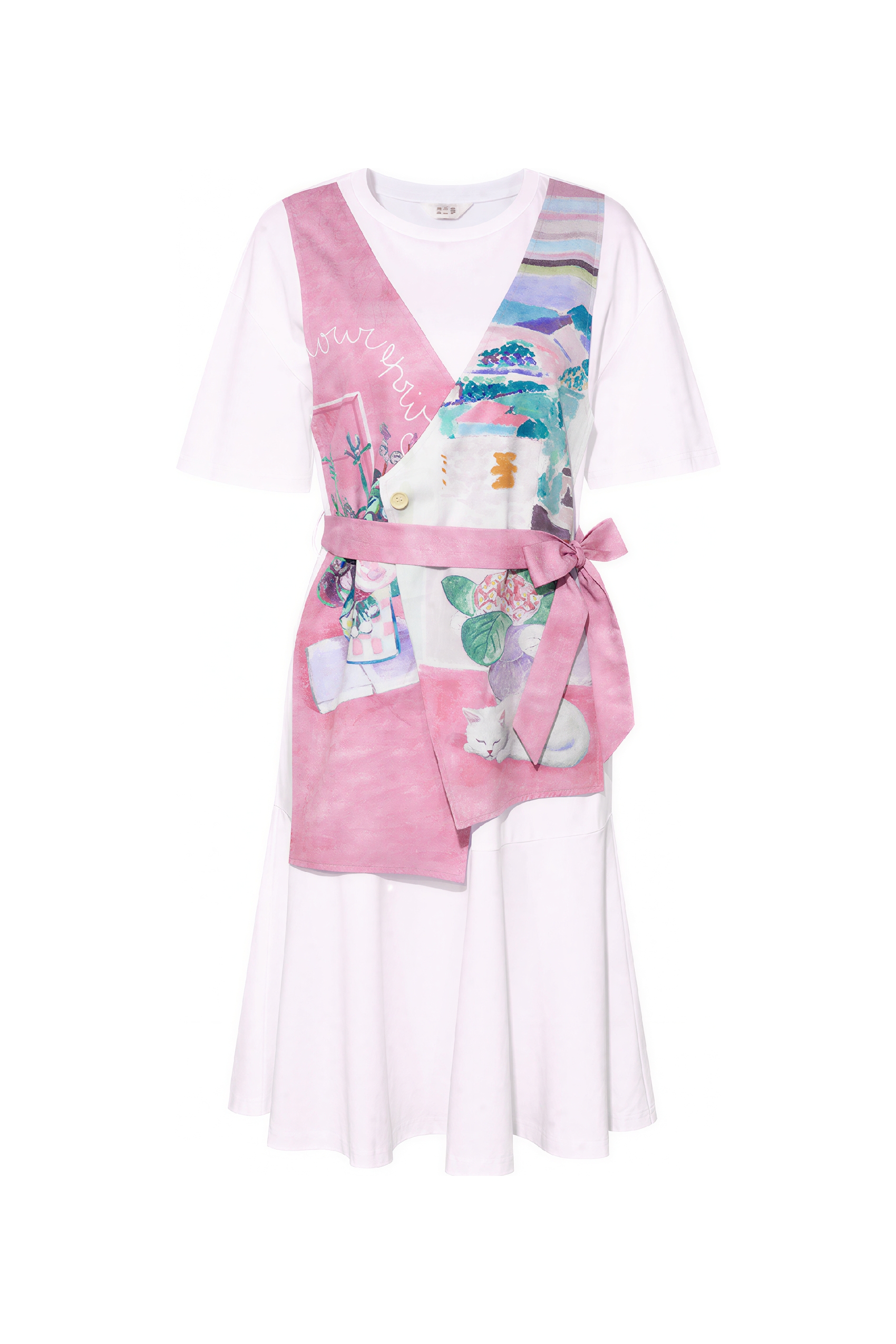 French Patchwork Faux Two-Piece Dress