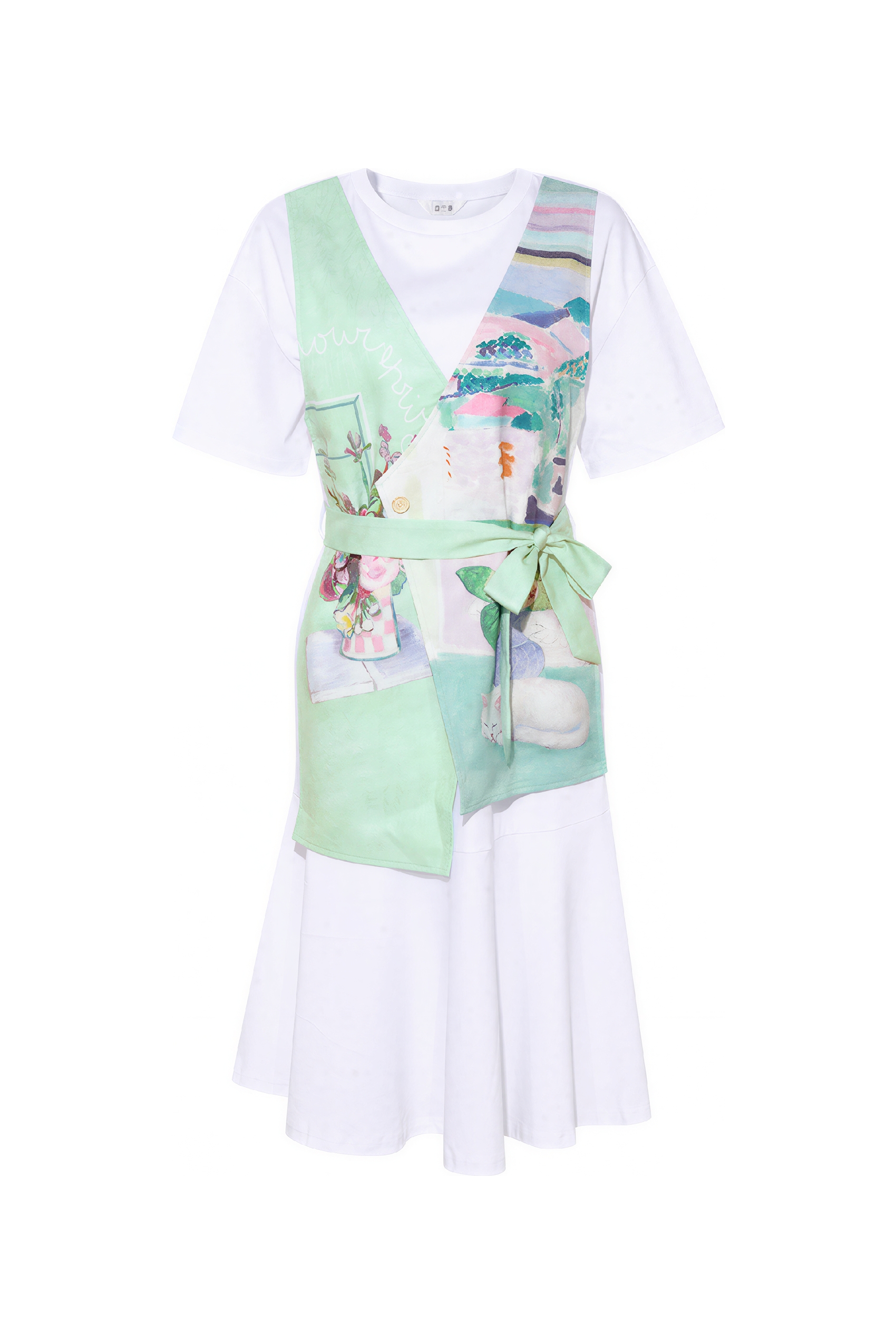 French Patchwork Faux Two-Piece Dress