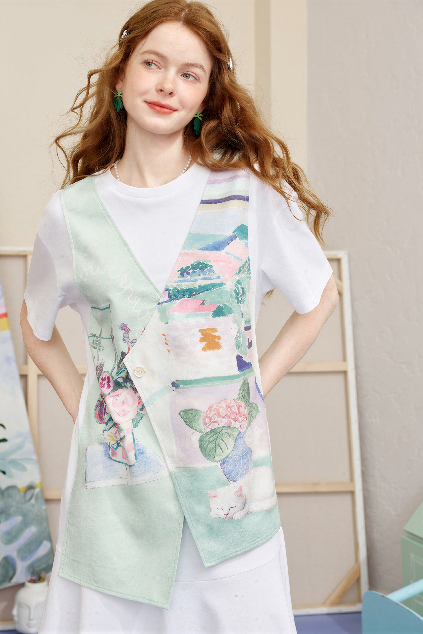 French Patchwork Faux Two-Piece Dress