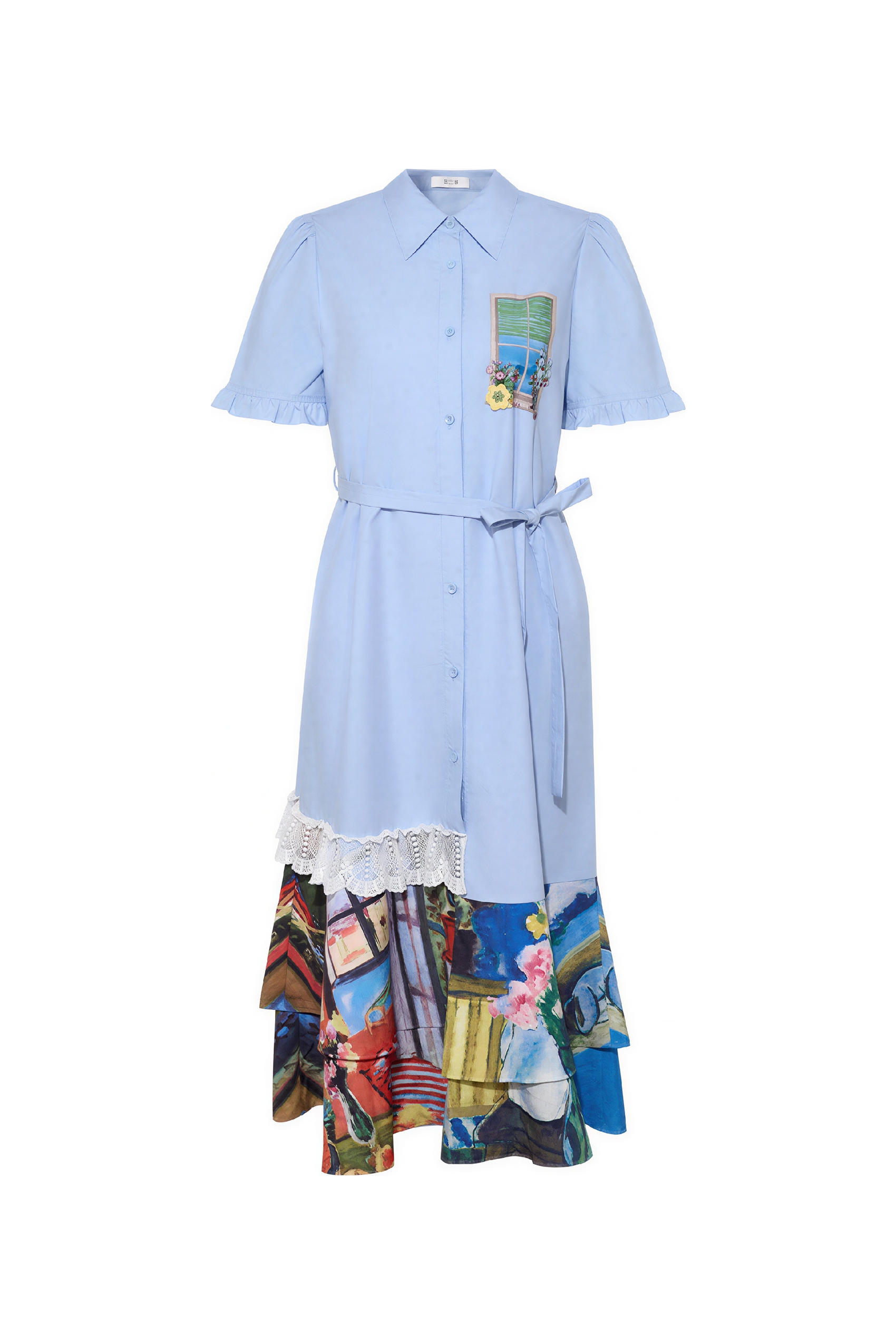 Matisse-Inspired Printed Waist-Defined Shirt Dress
