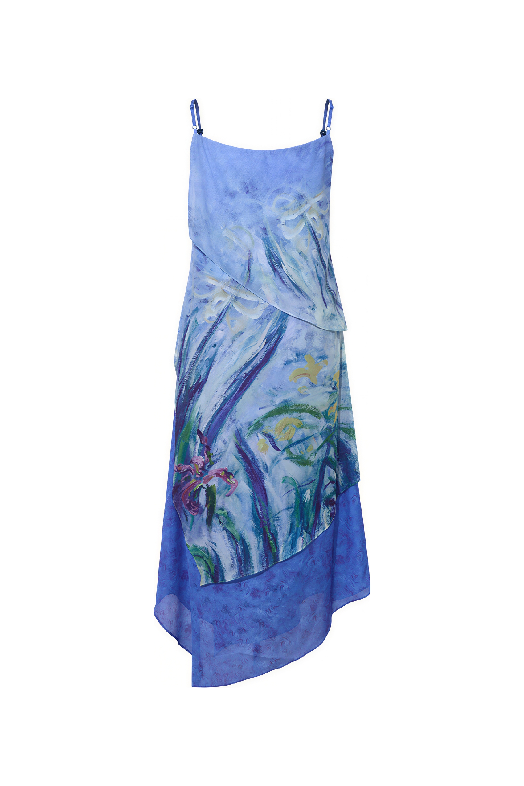 Monet-Inspired Blue Color-Block Vacation Slip Dress-LYONSENS
