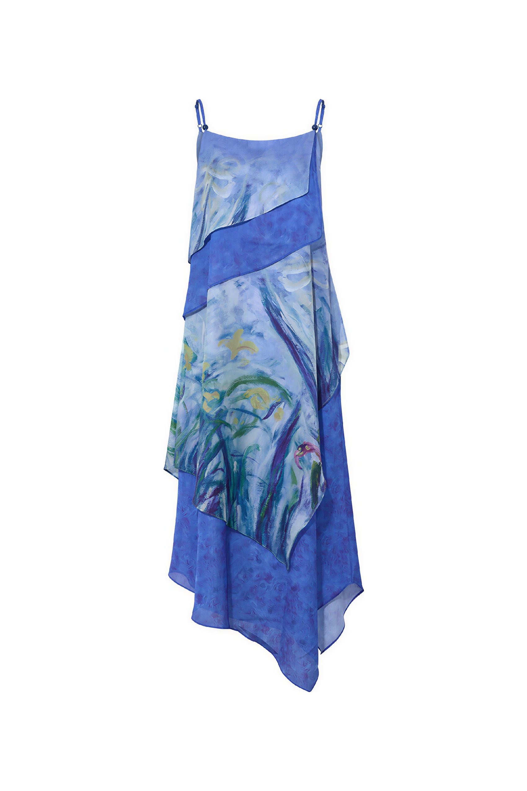 Monet-Inspired Blue Color-Block Vacation Slip Dress-LYONSENS