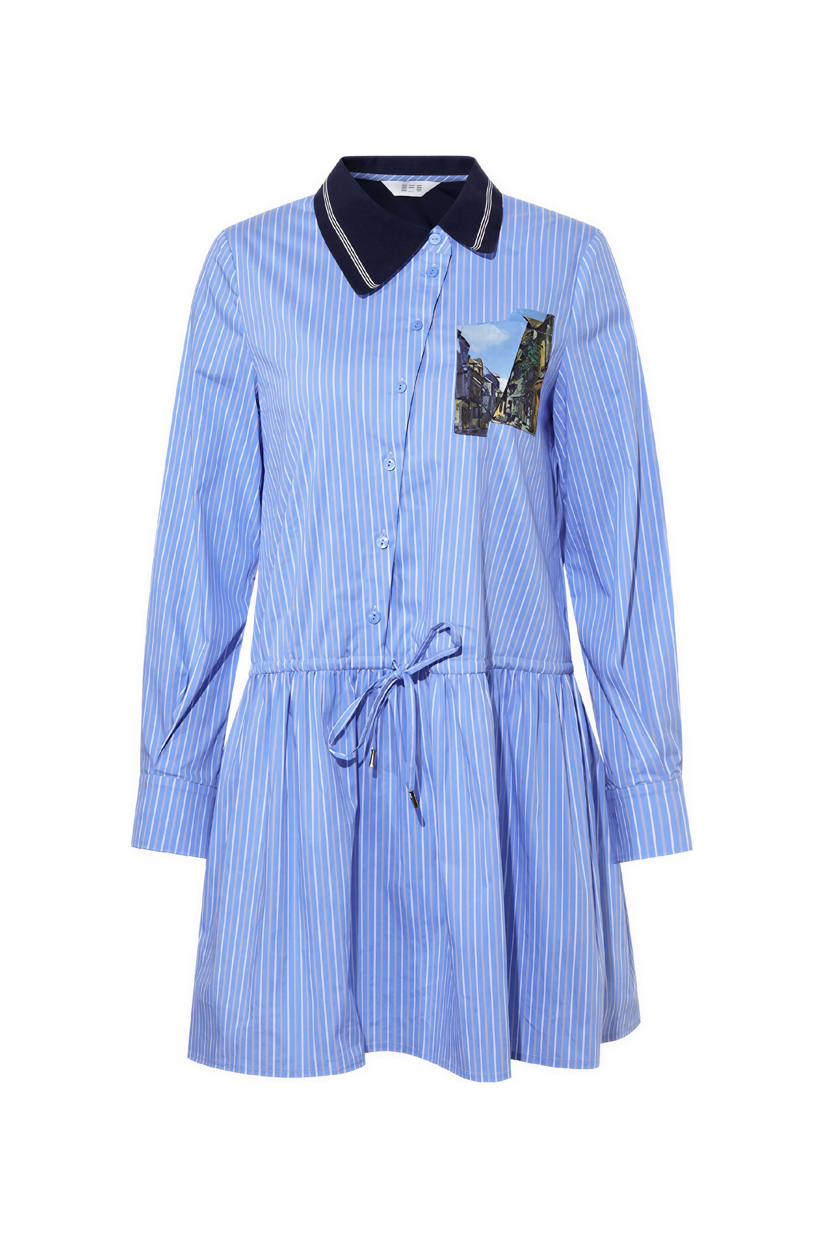 Monet-Inspired Striped Waist-Defined Shirt Dress