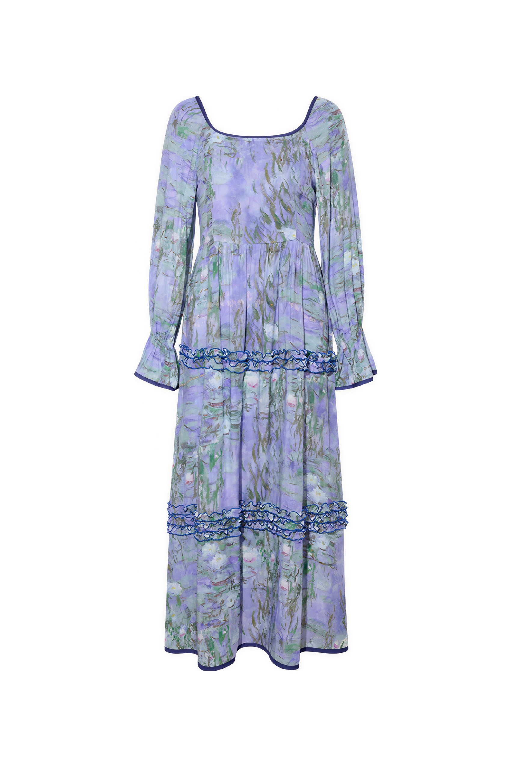 Monet-Inspired French Printed Long-Sleeve Dress