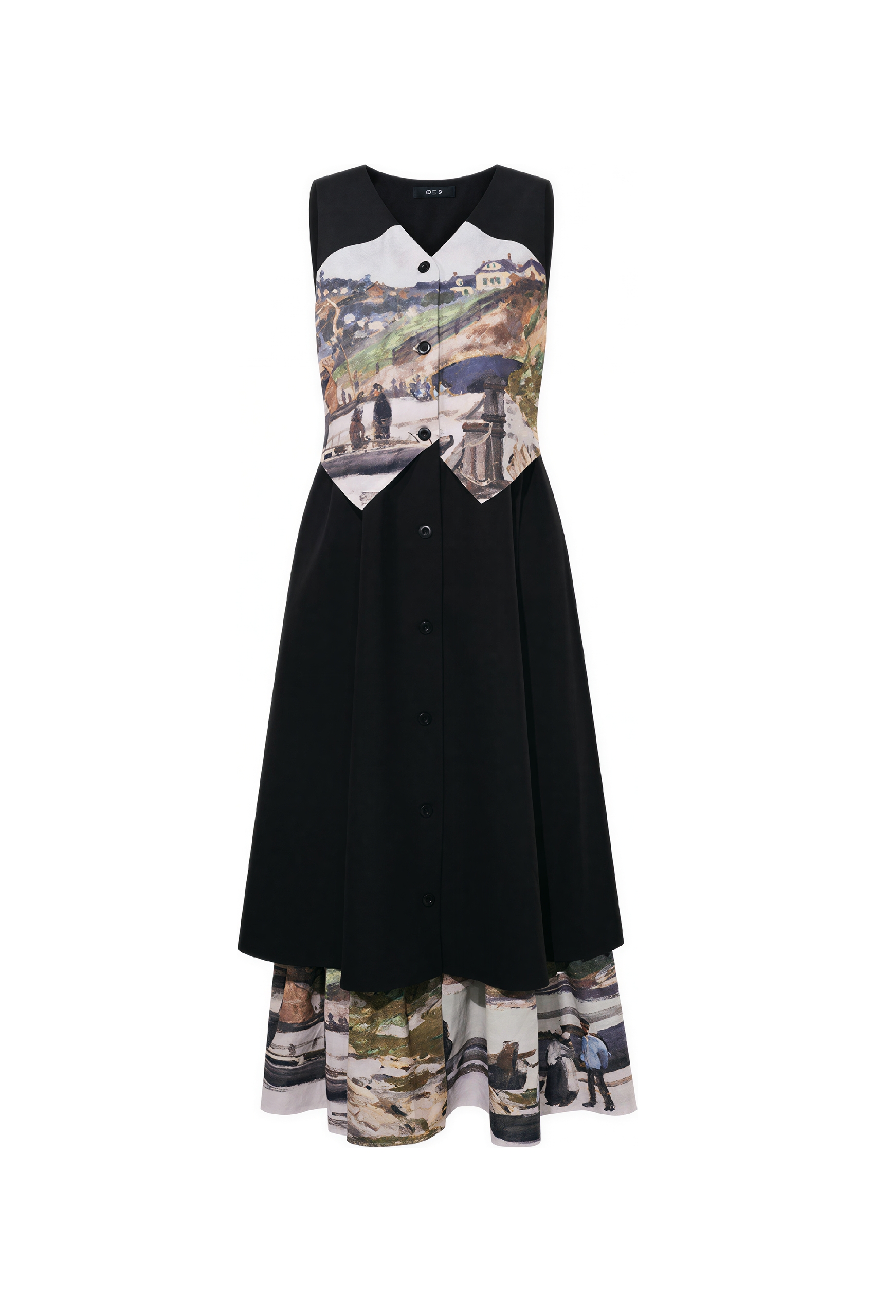 French cardigan black vest dress