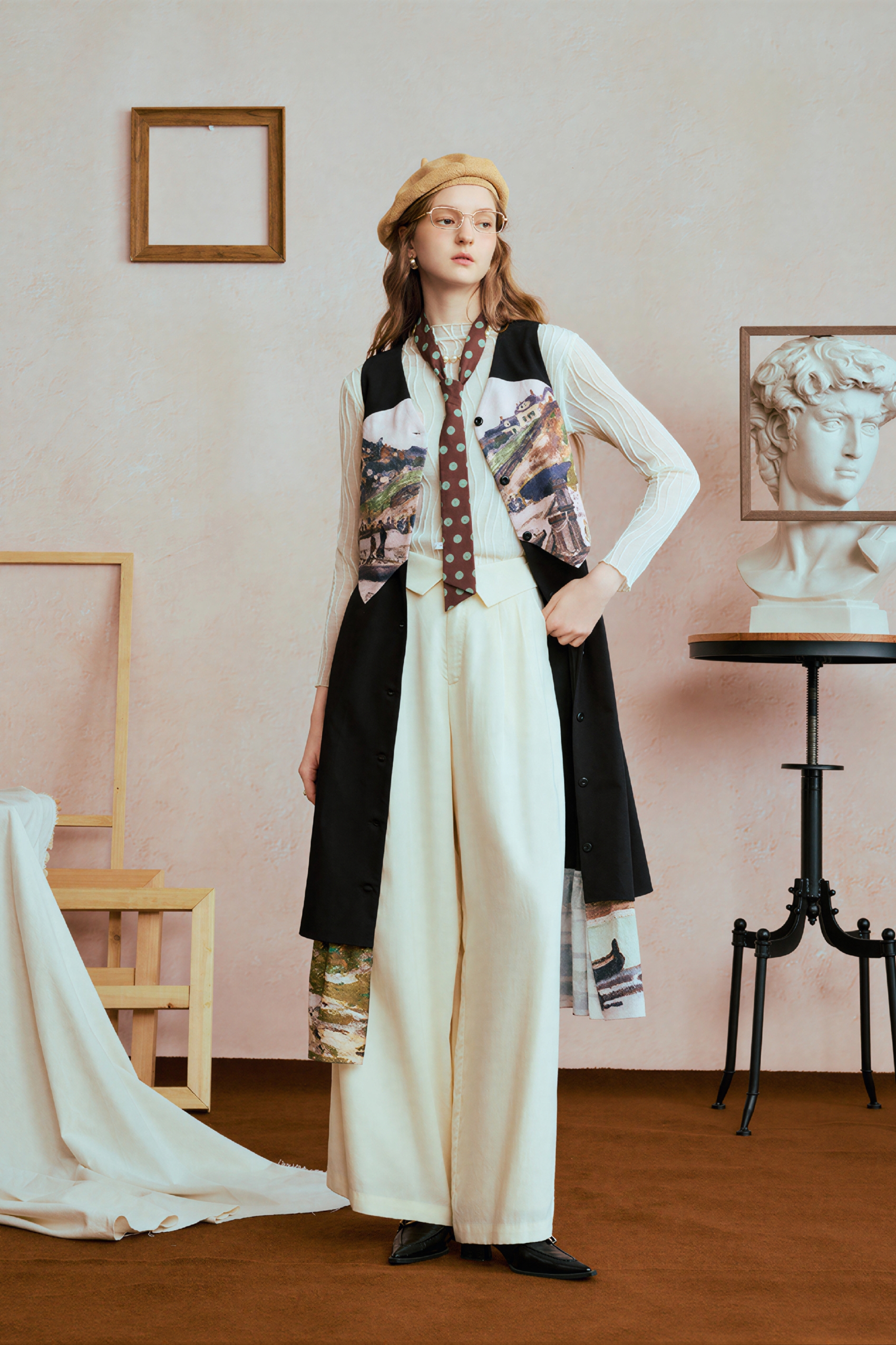 French cardigan black vest dress