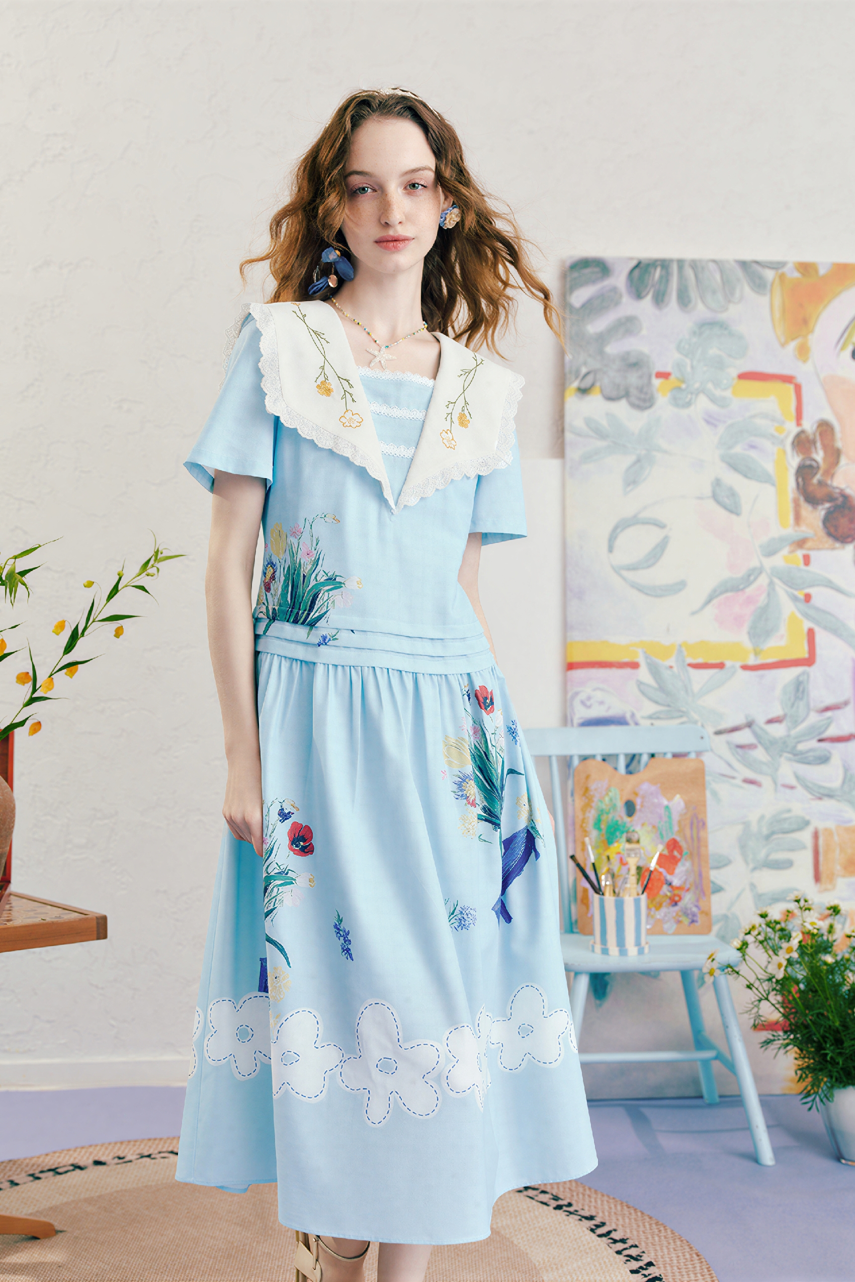 Matisse-Inspired Blue French Slimming Dress