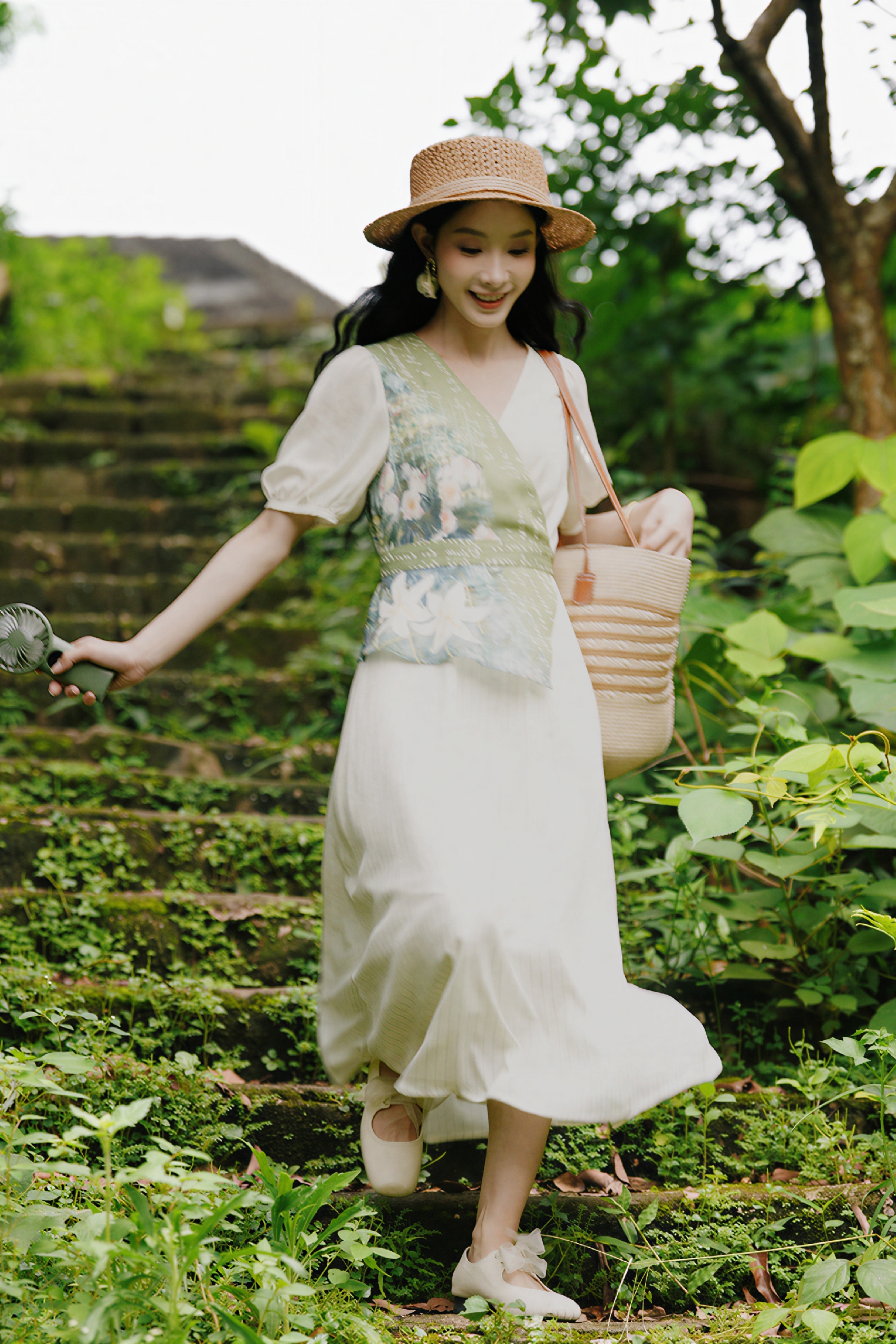 Monet-Inspired Vintage Trendy Waist-Cinching Dress