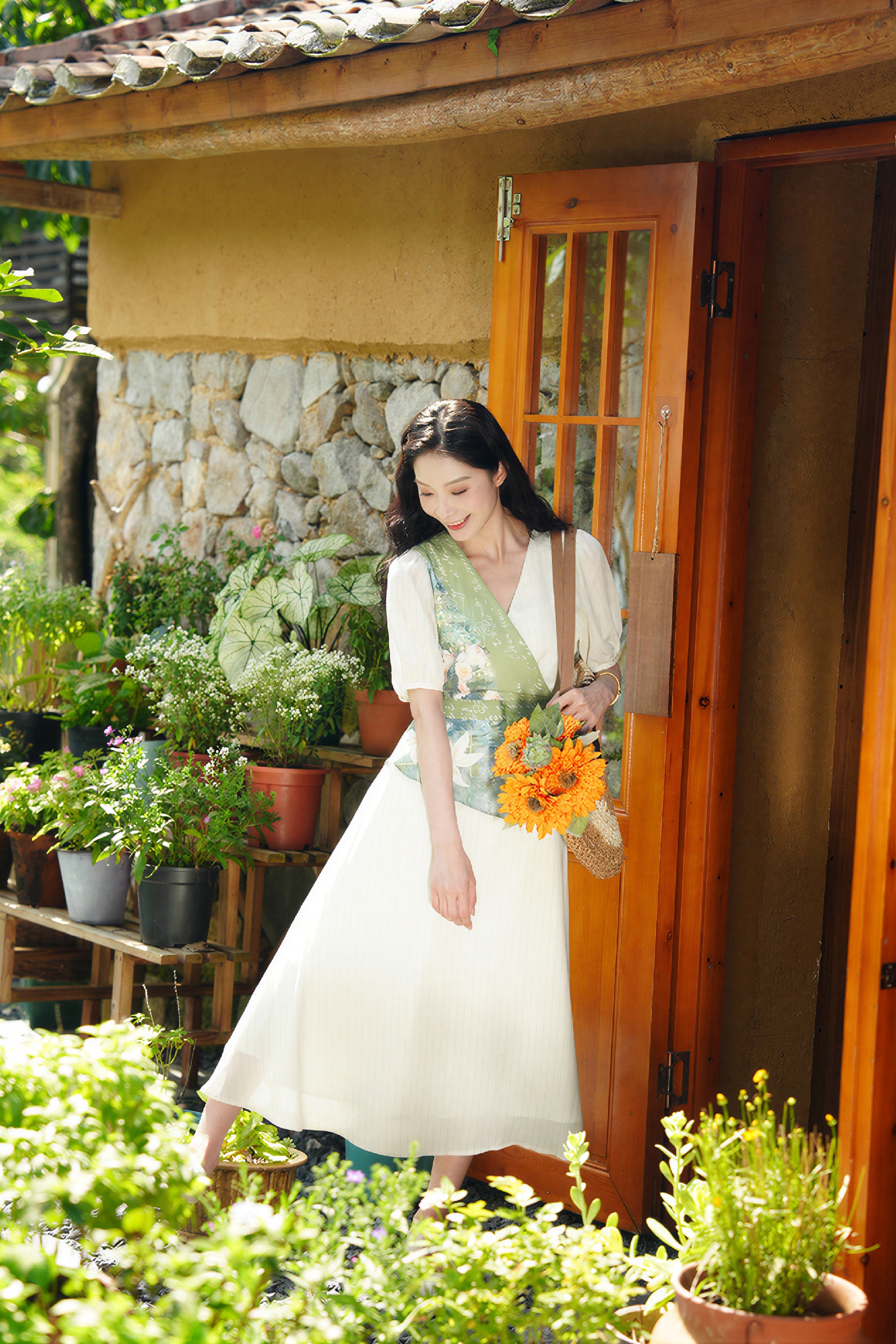 Monet-Inspired Vintage Trendy Waist-Cinching Dress