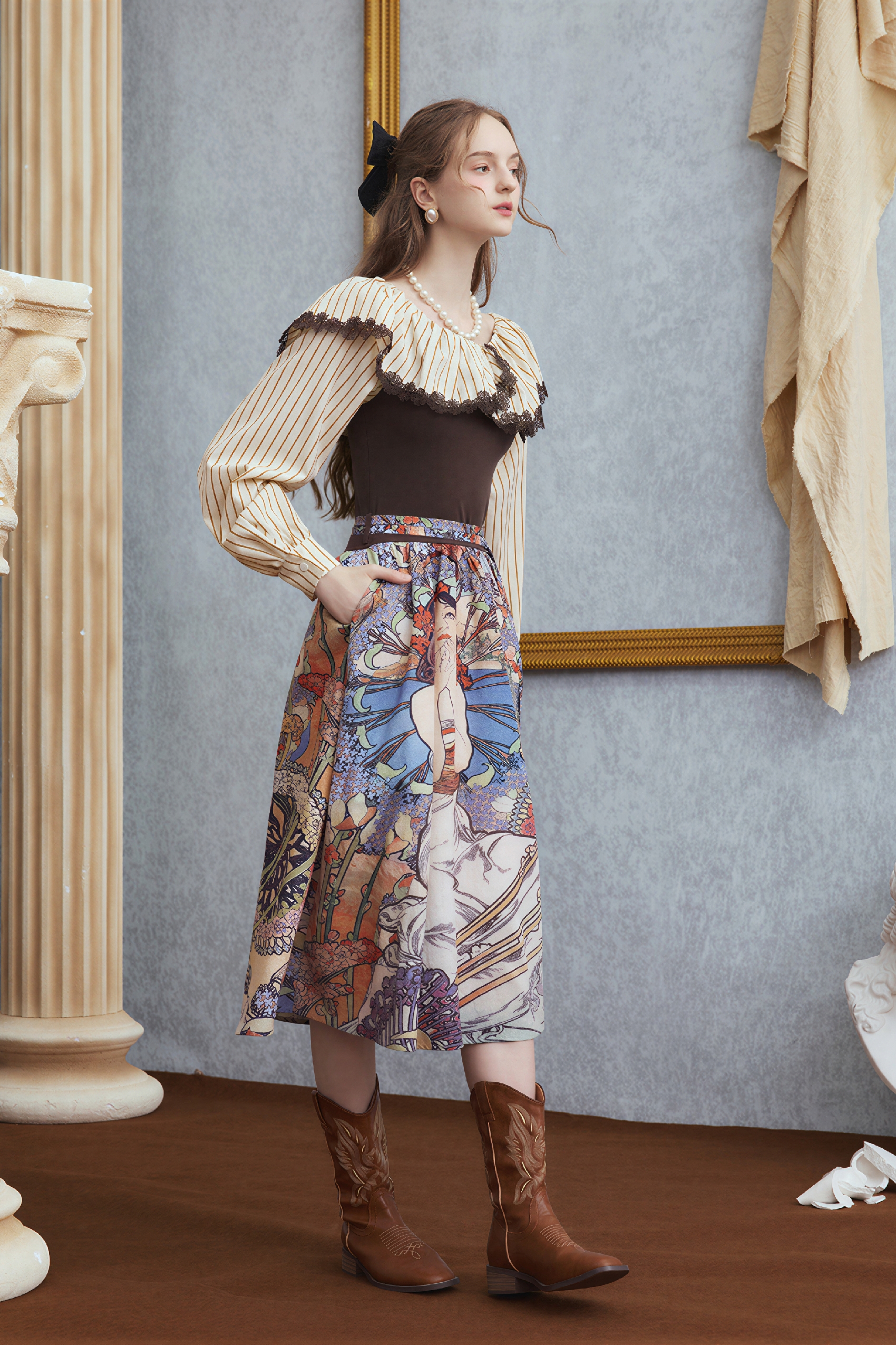 Monet-Inspired French Waist-Cinching Dress | LYONSENS Women's Fashion