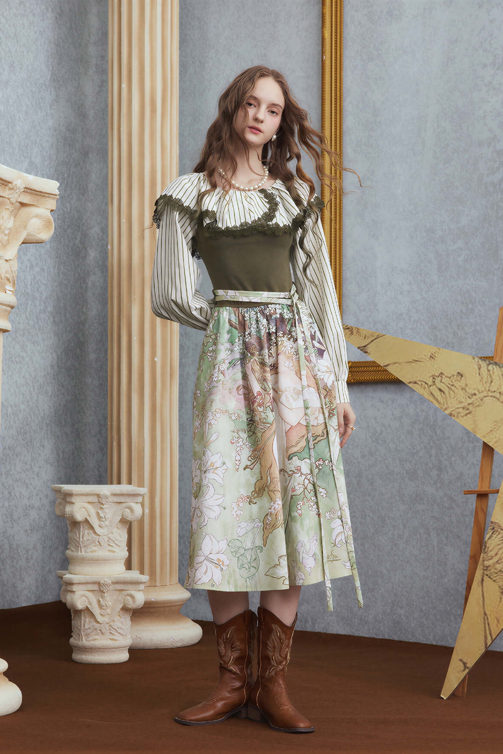 Monet-Inspired French Waist-Cinching Dress | LYONSENS Women's Fashion