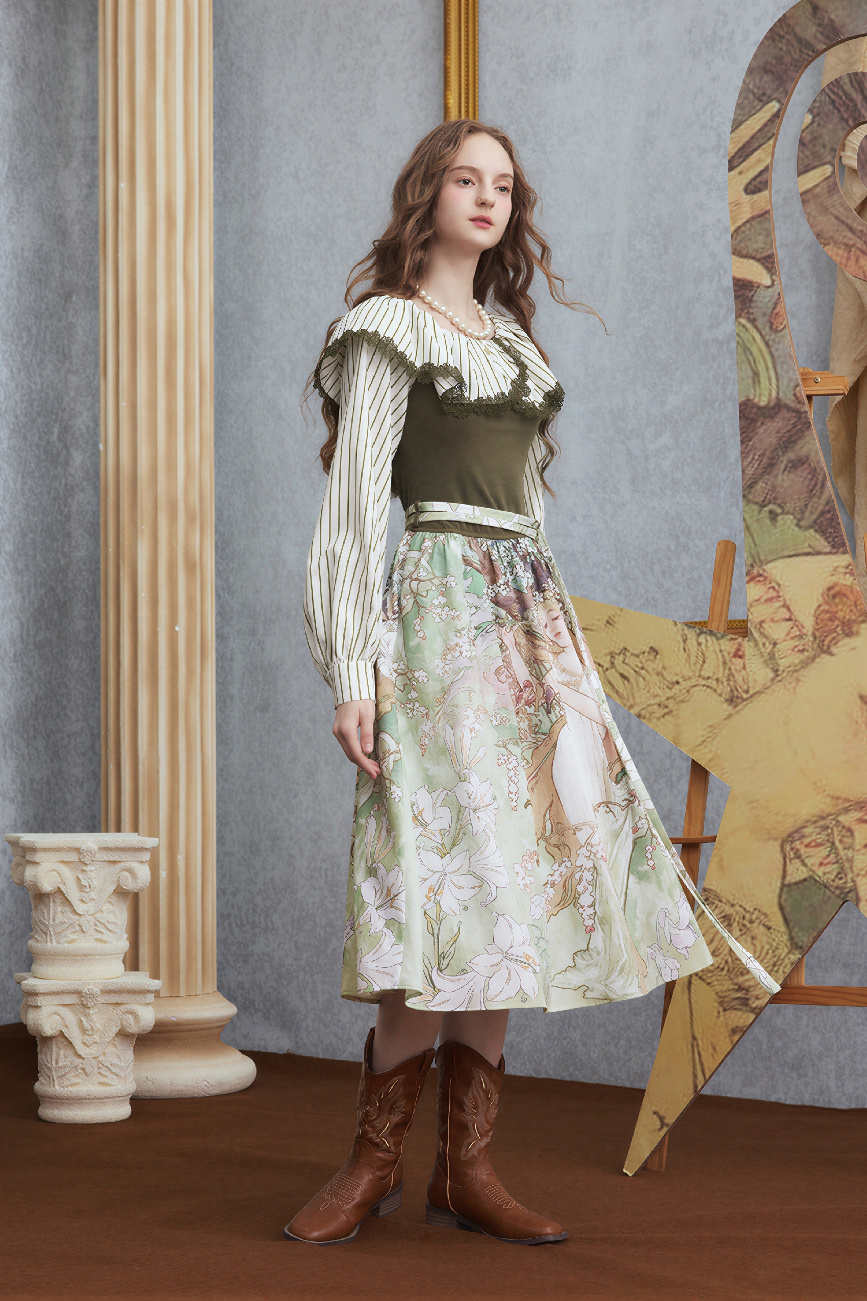 Monet-Inspired French Waist-Cinching Dress | LYONSENS Women's Fashion