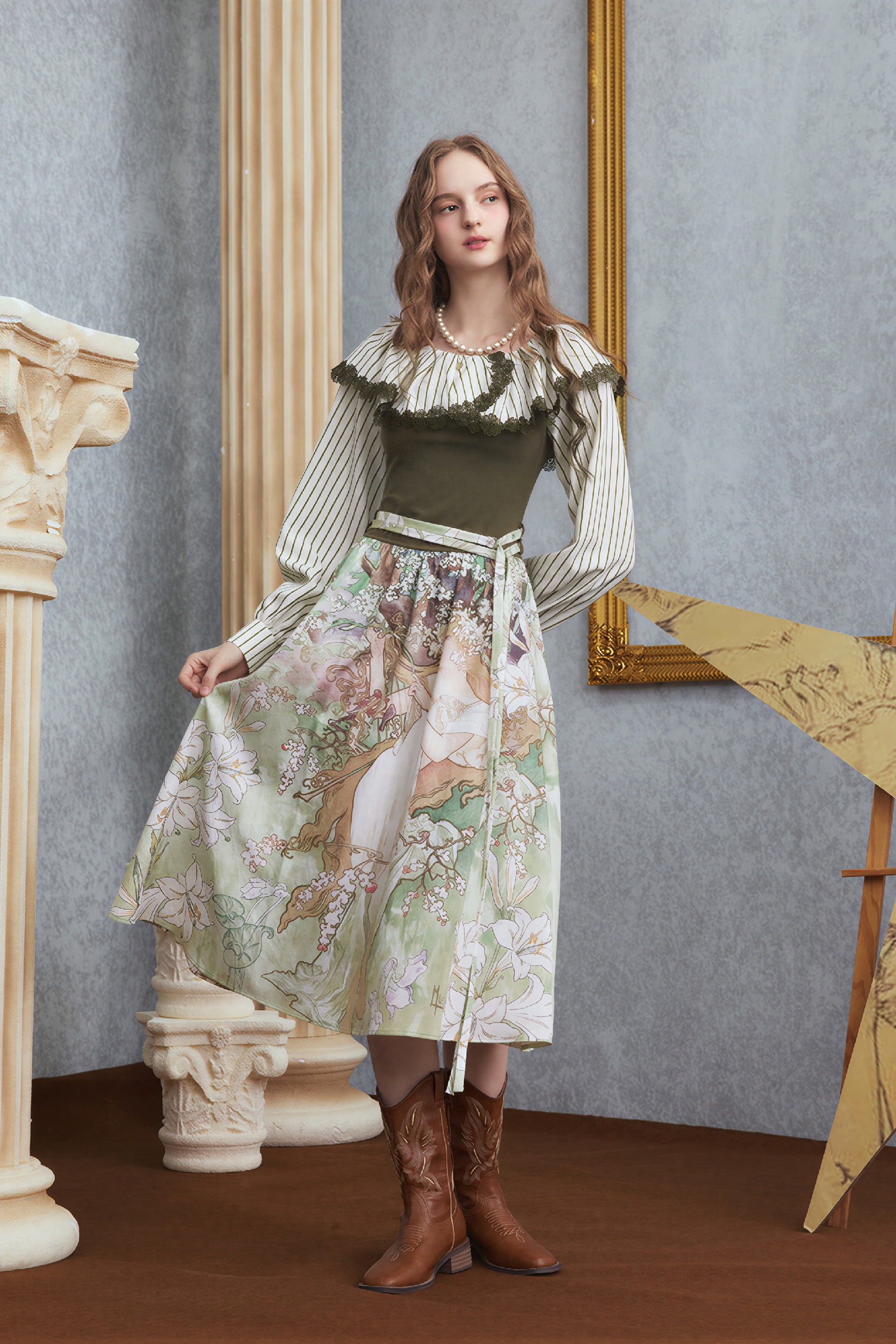 Monet-Inspired French Waist-Cinching Dress | LYONSENS Women's Fashion