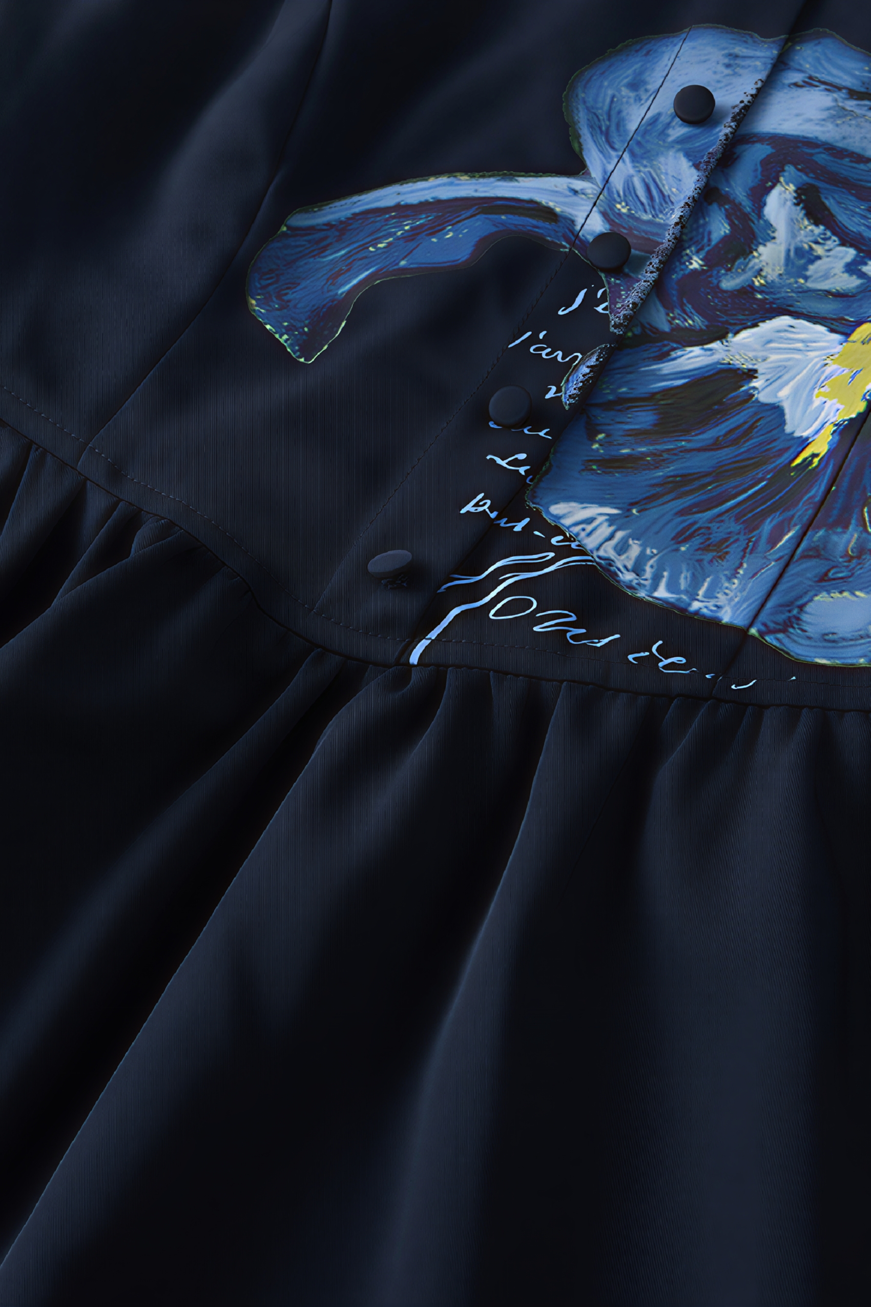 Van Gogh-Inspired French Artistic Waist-Defined Dress