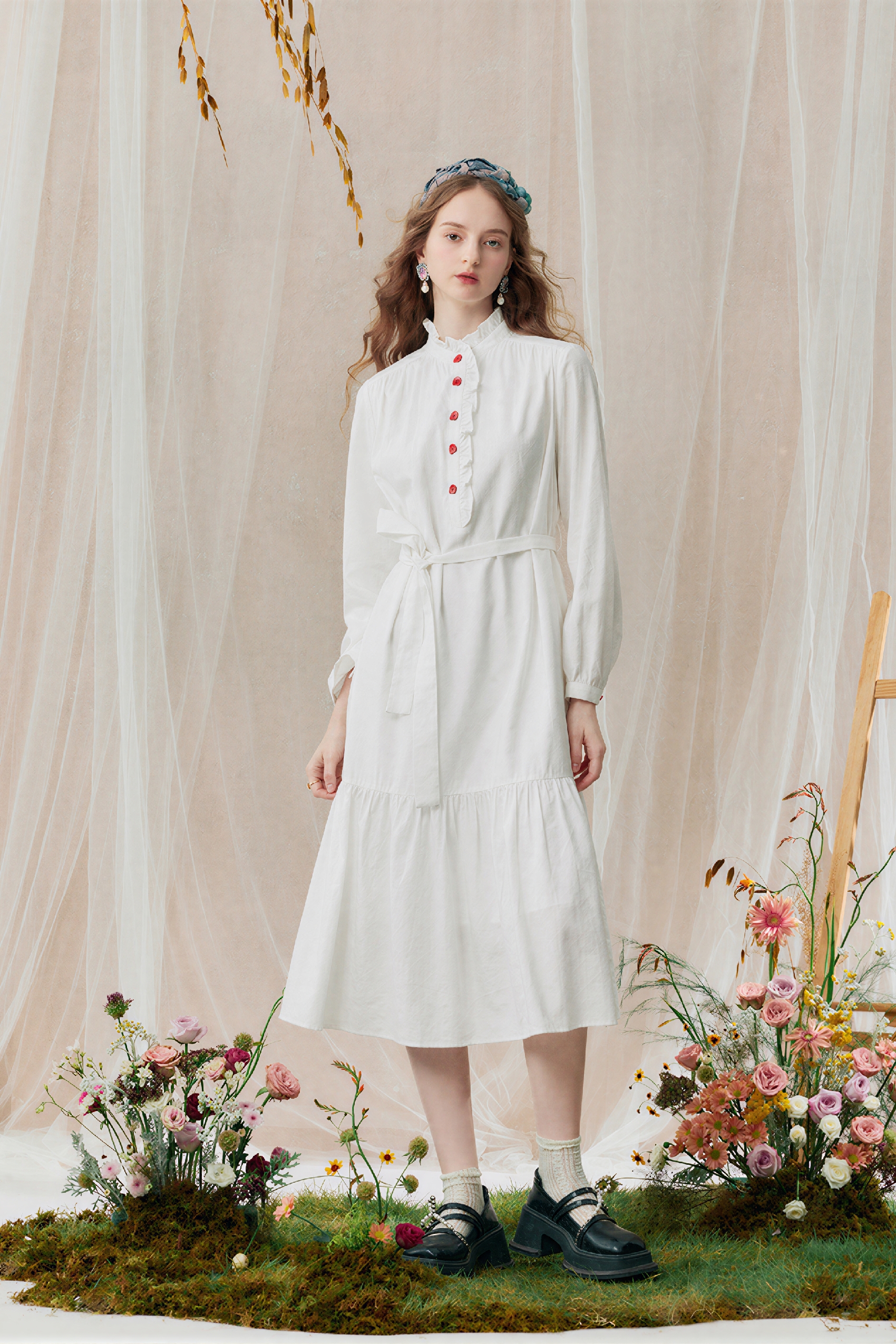 White Color-Block A-Line Designer Dress