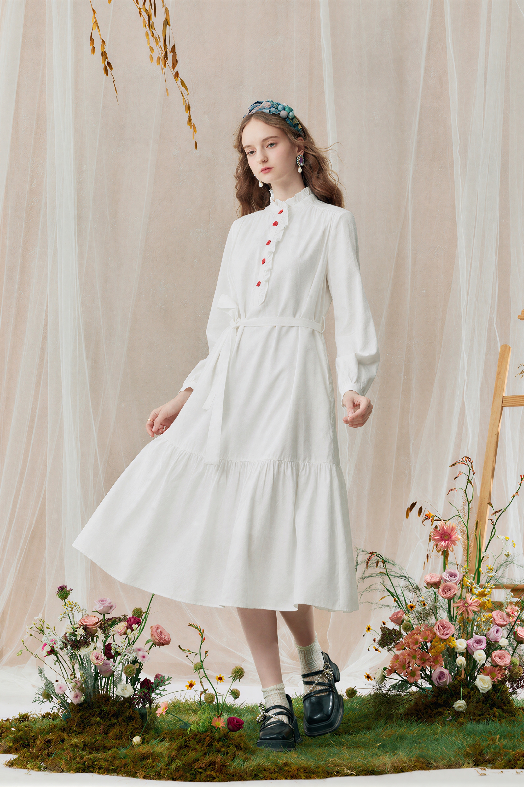 White Color-Block A-Line Designer Dress