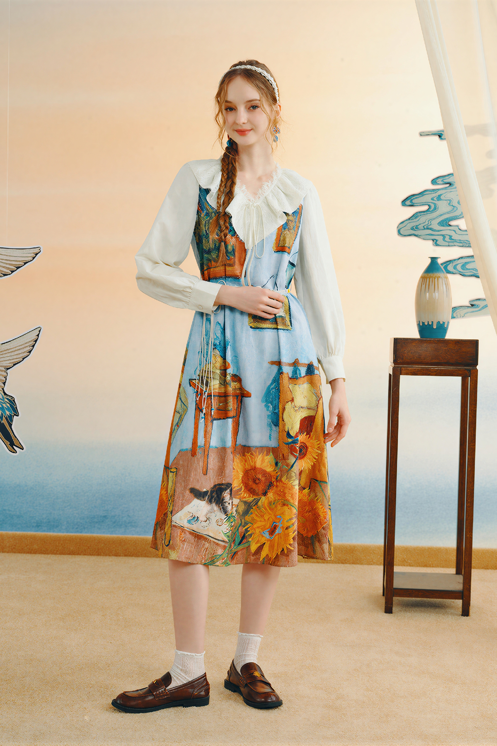 Printed Designer Faux Two-Piece Dress