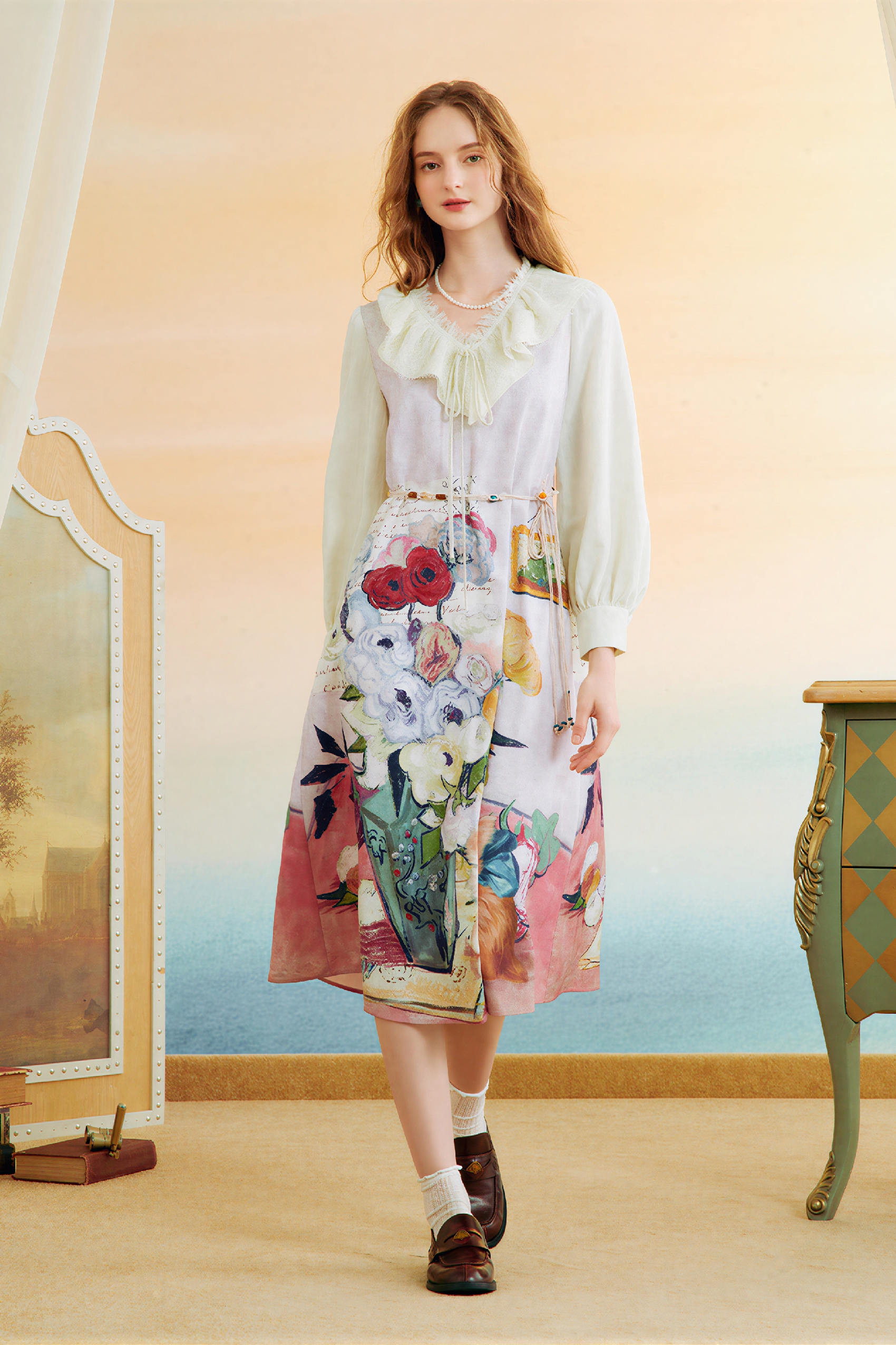 Printed Designer Faux Two-Piece Dress