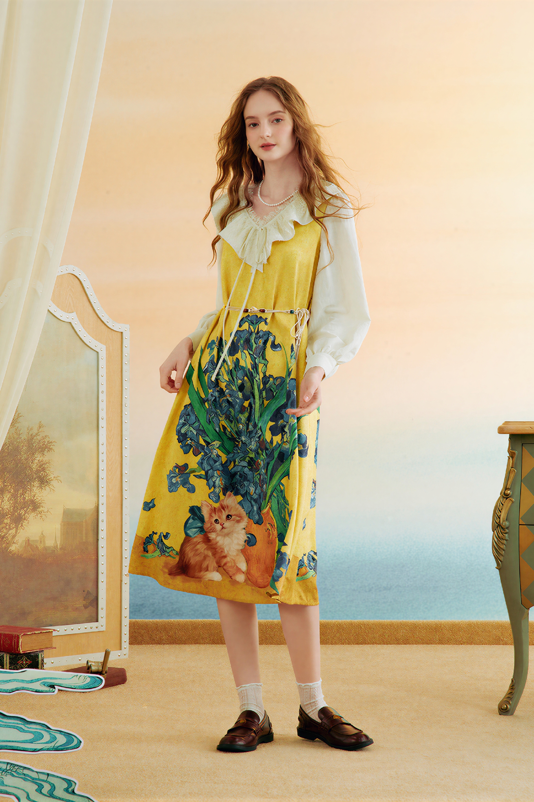 Printed Designer Faux Two-Piece Dress