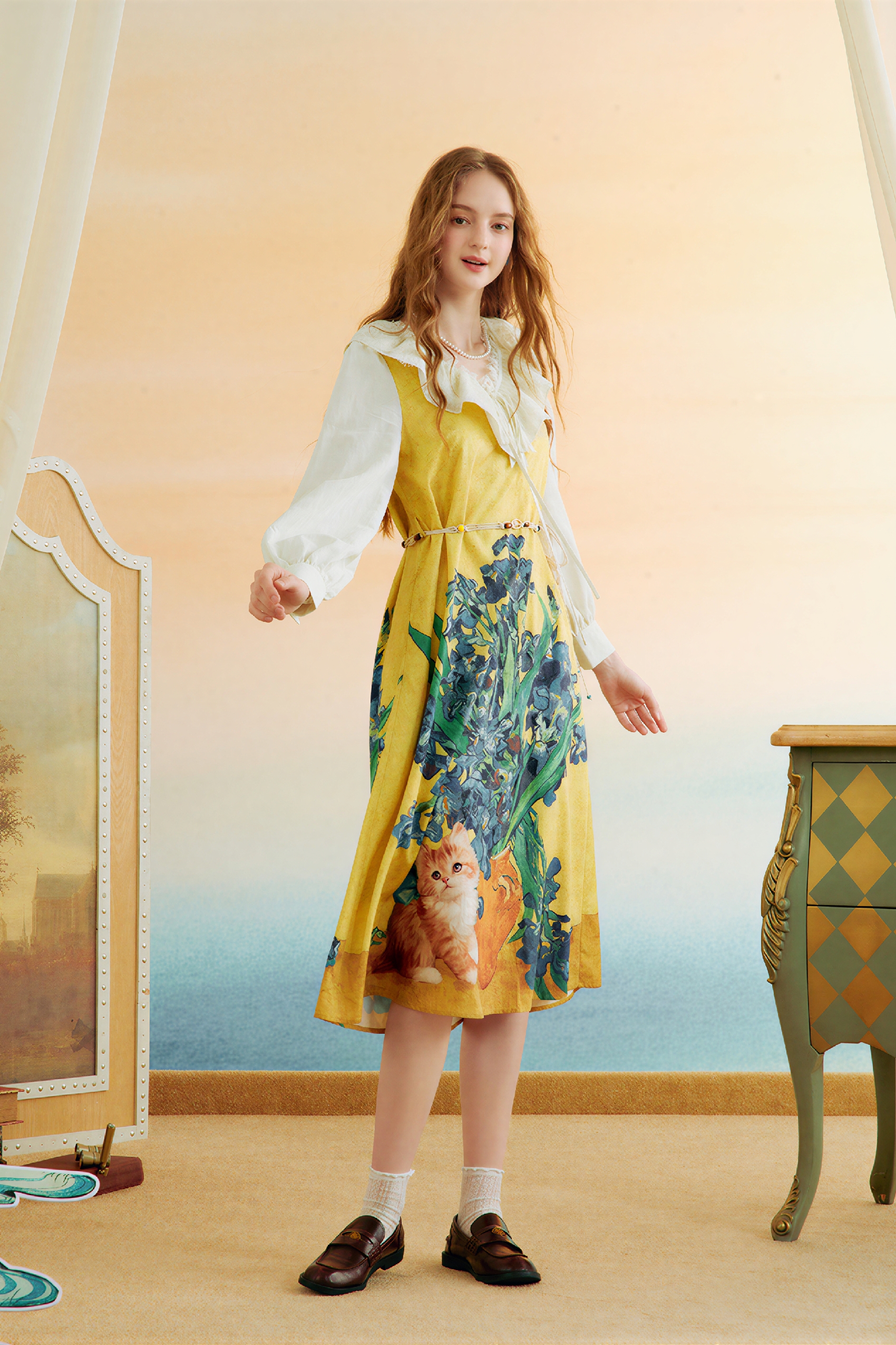 Printed Designer Faux Two-Piece Dress