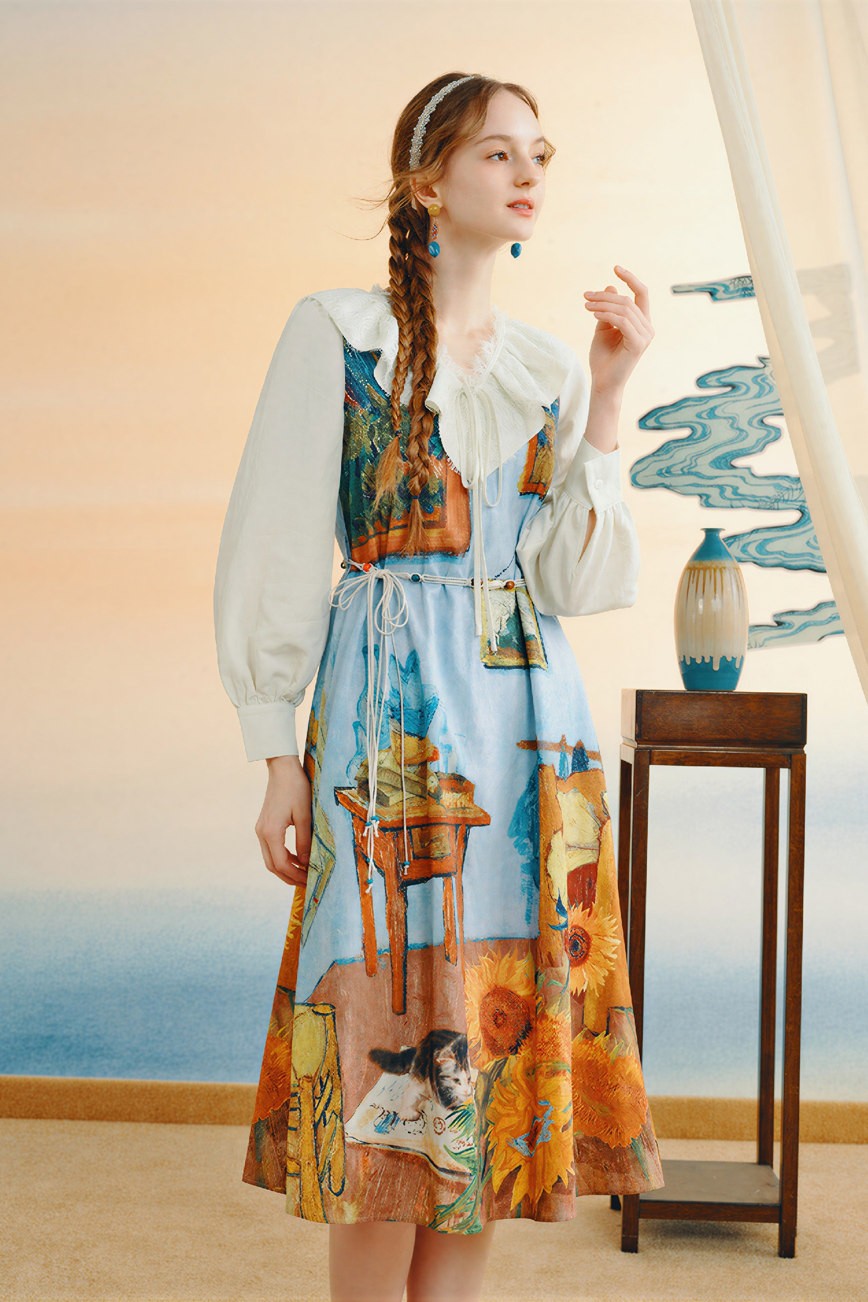 Printed Designer Faux Two-Piece Dress