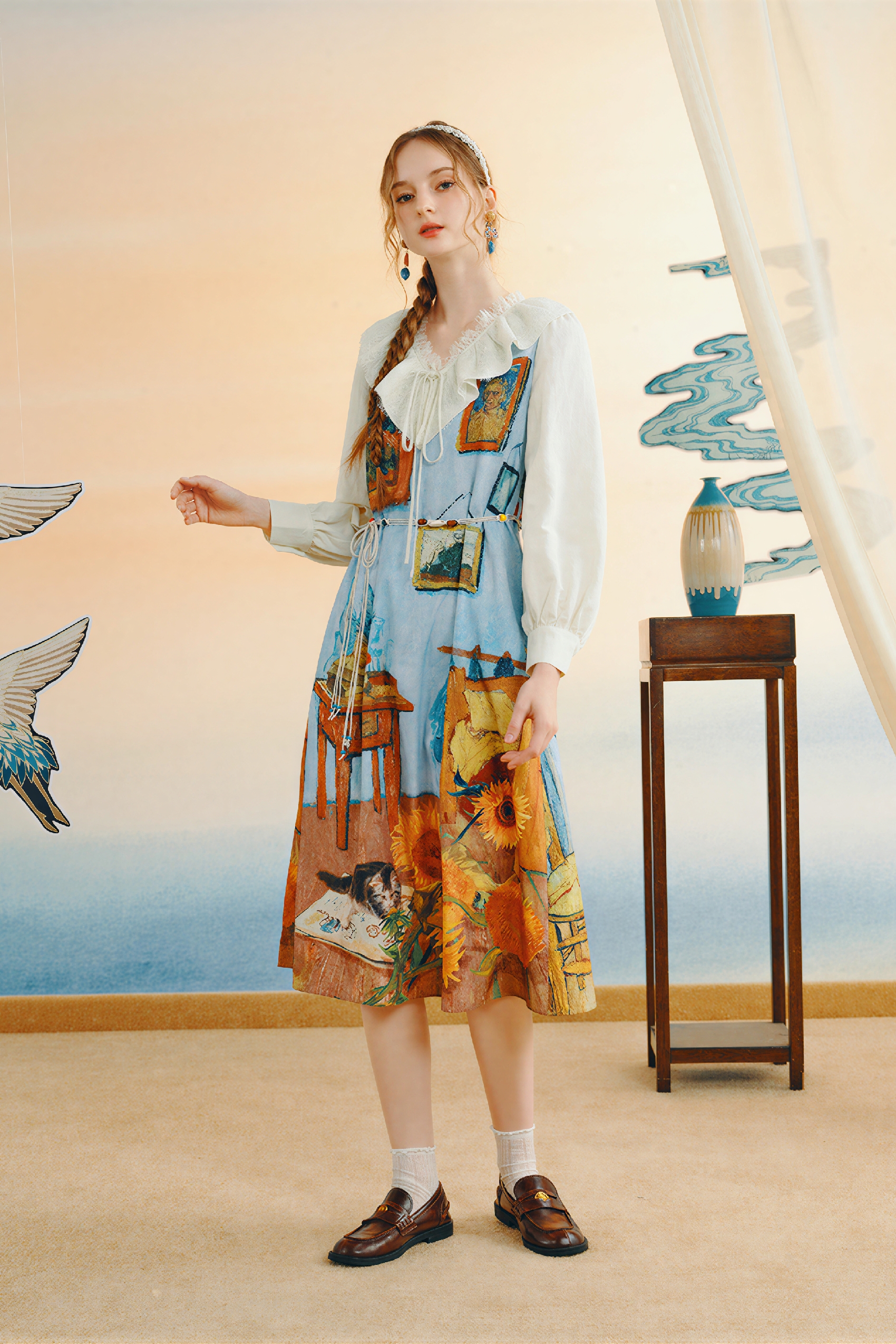 Printed Designer Faux Two-Piece Dress