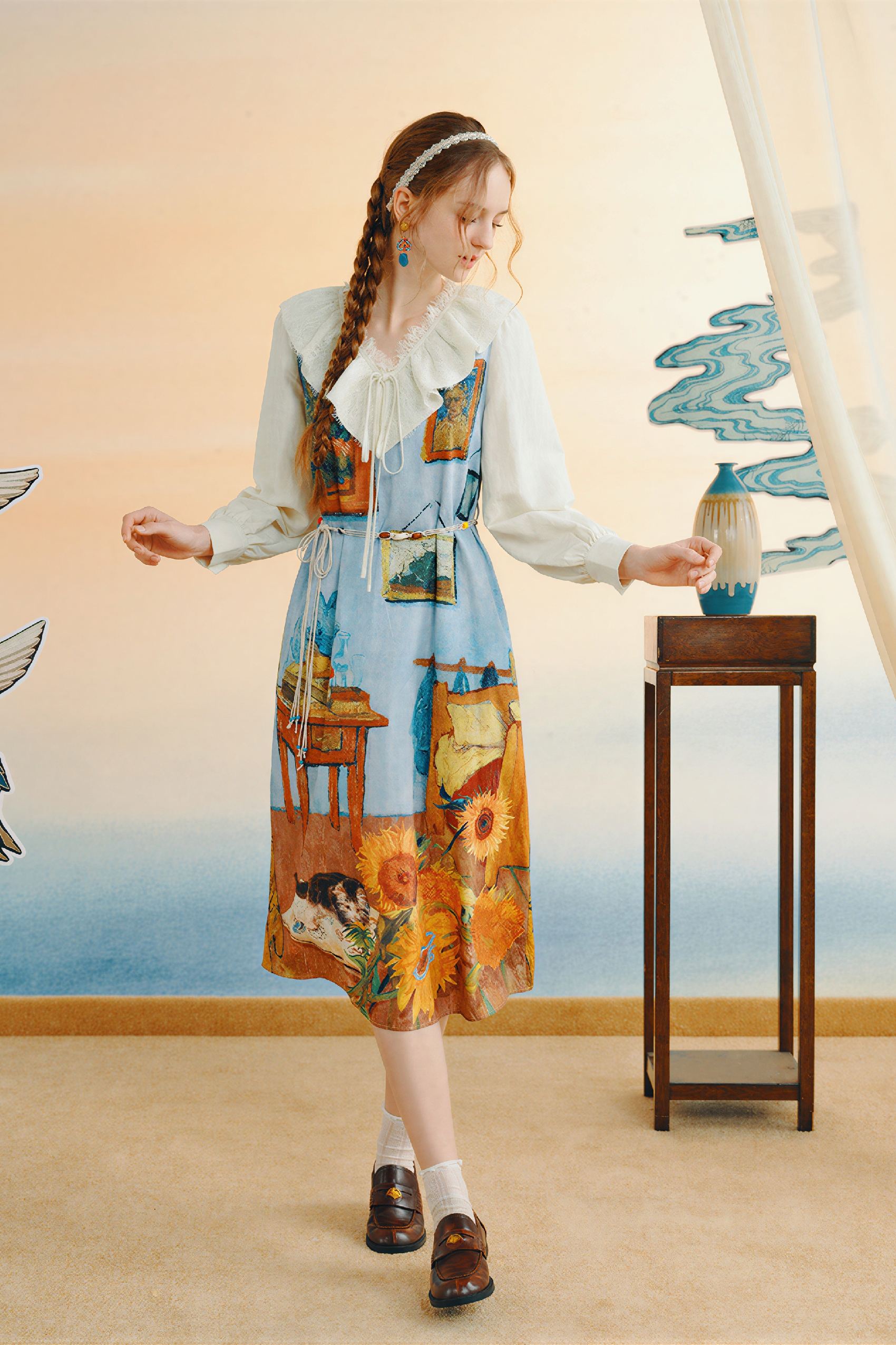 Printed Designer Faux Two-Piece Dress