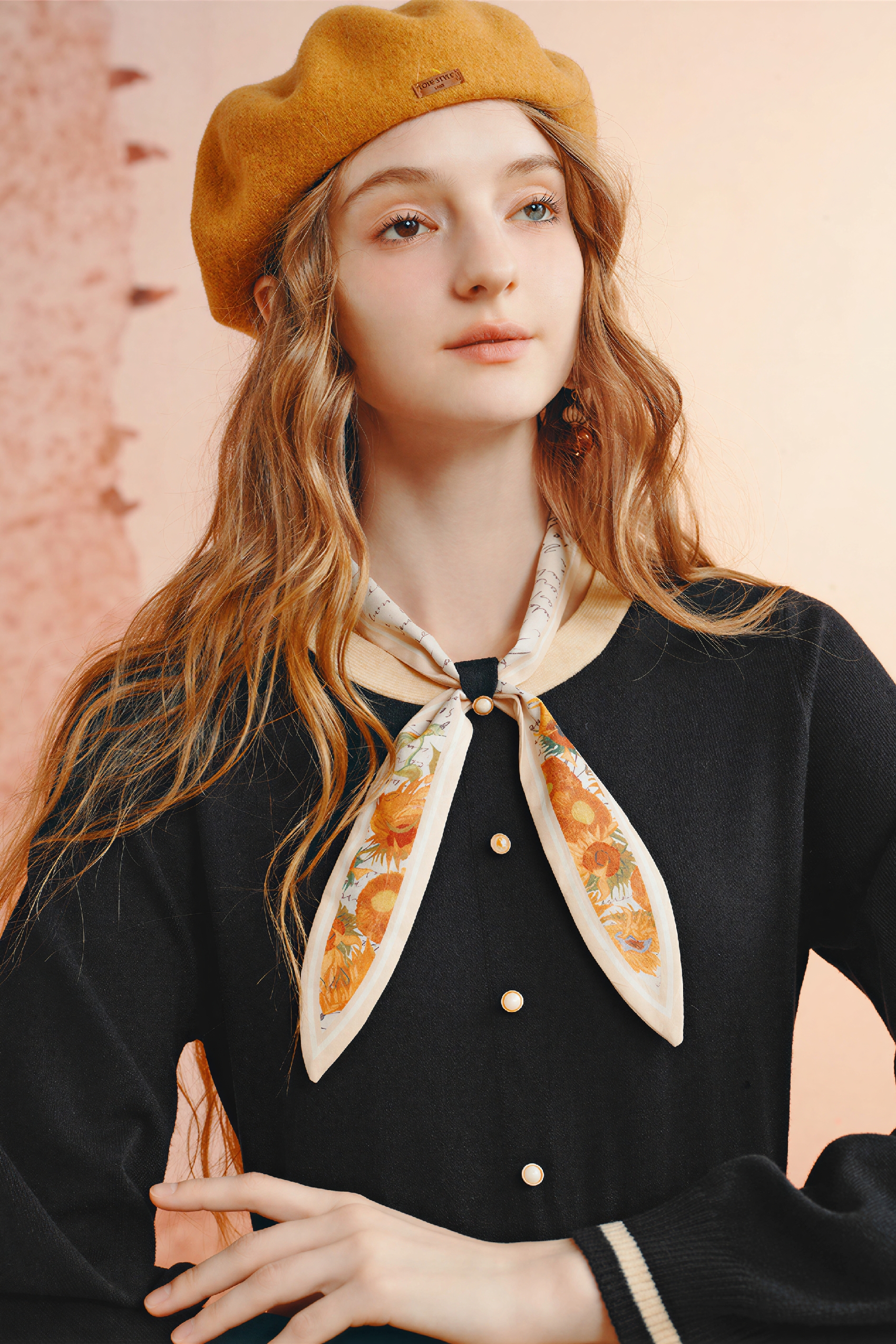 Van Gogh-Inspired Detachable Scarf Knit Dress