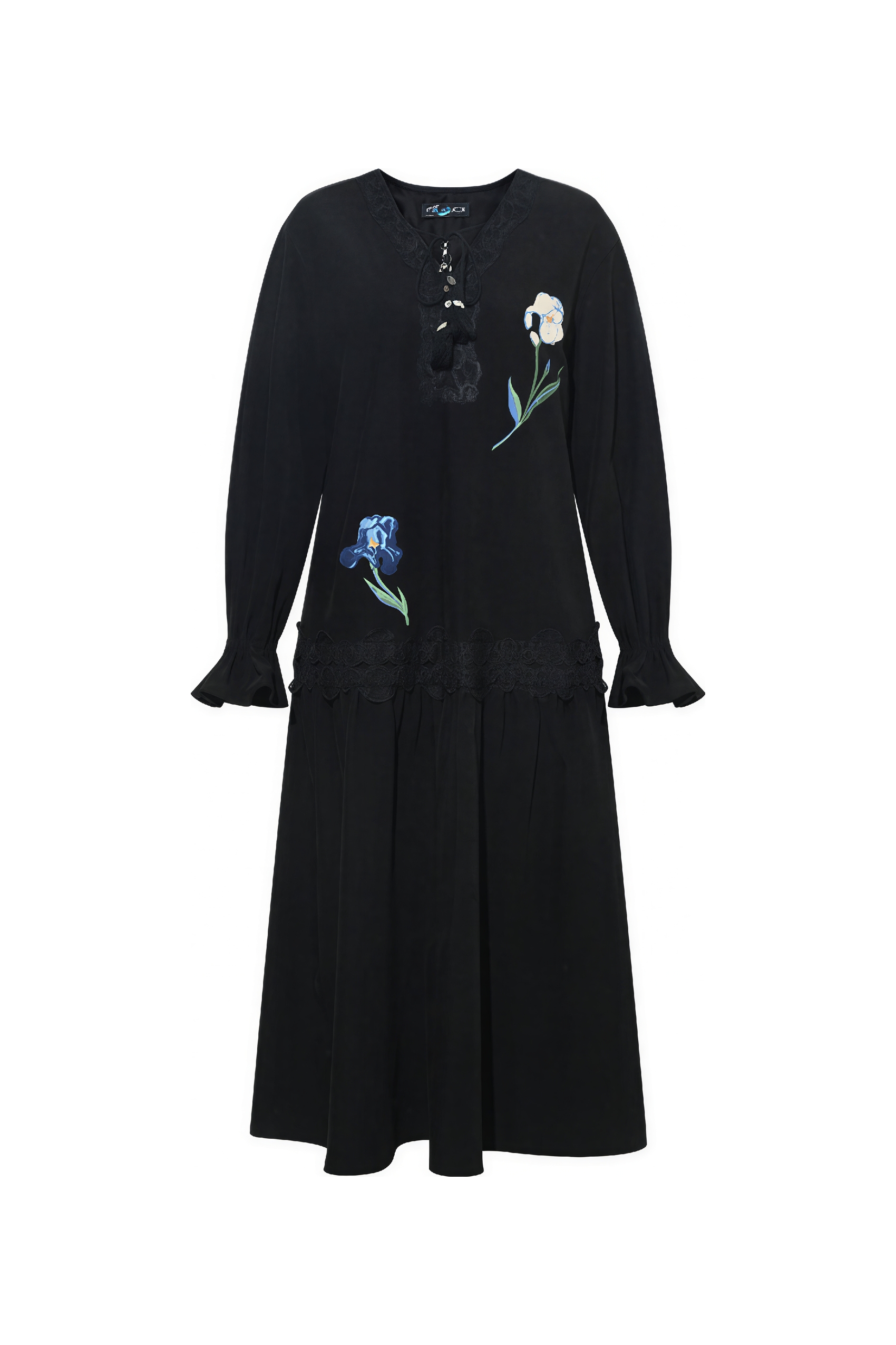 Van Gogh-Inspired Black Lace Autumn Dress