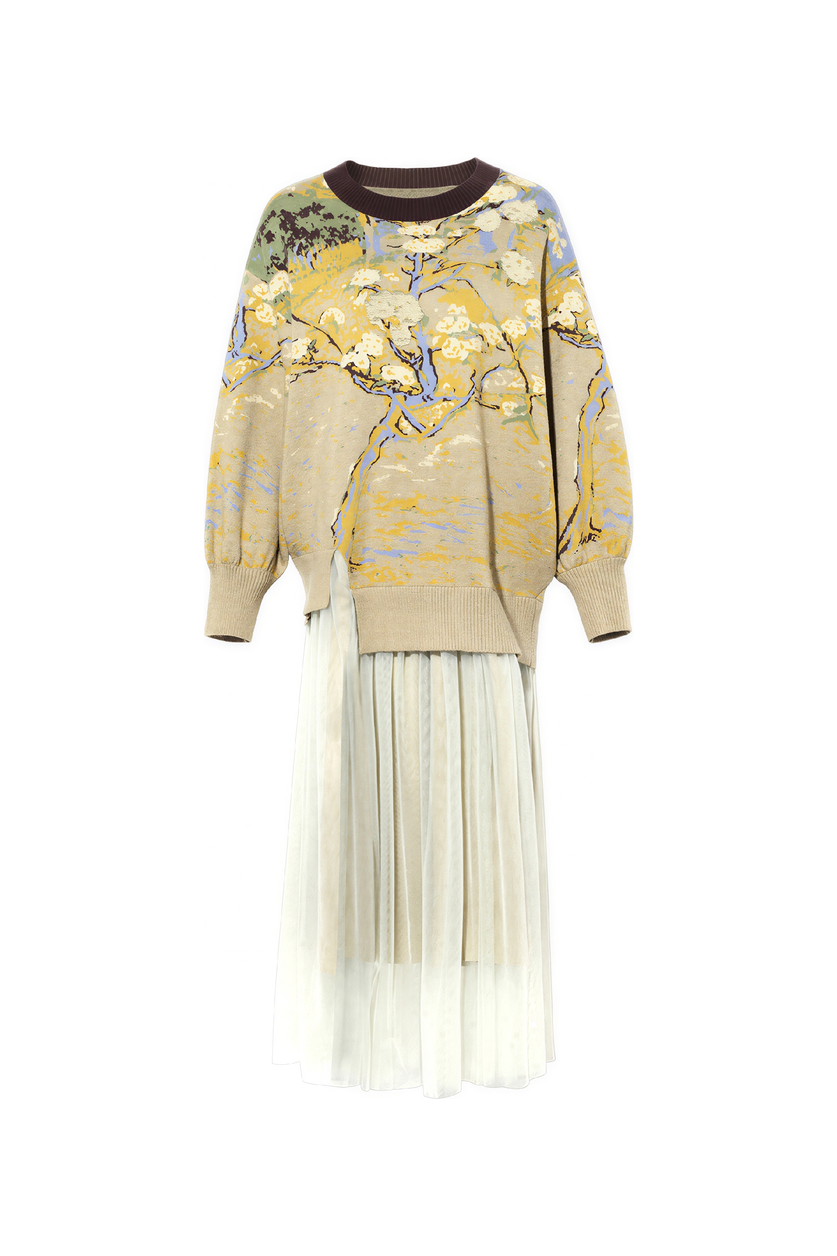 Van Gogh-Inspired Floral Patchwork Knit Dress