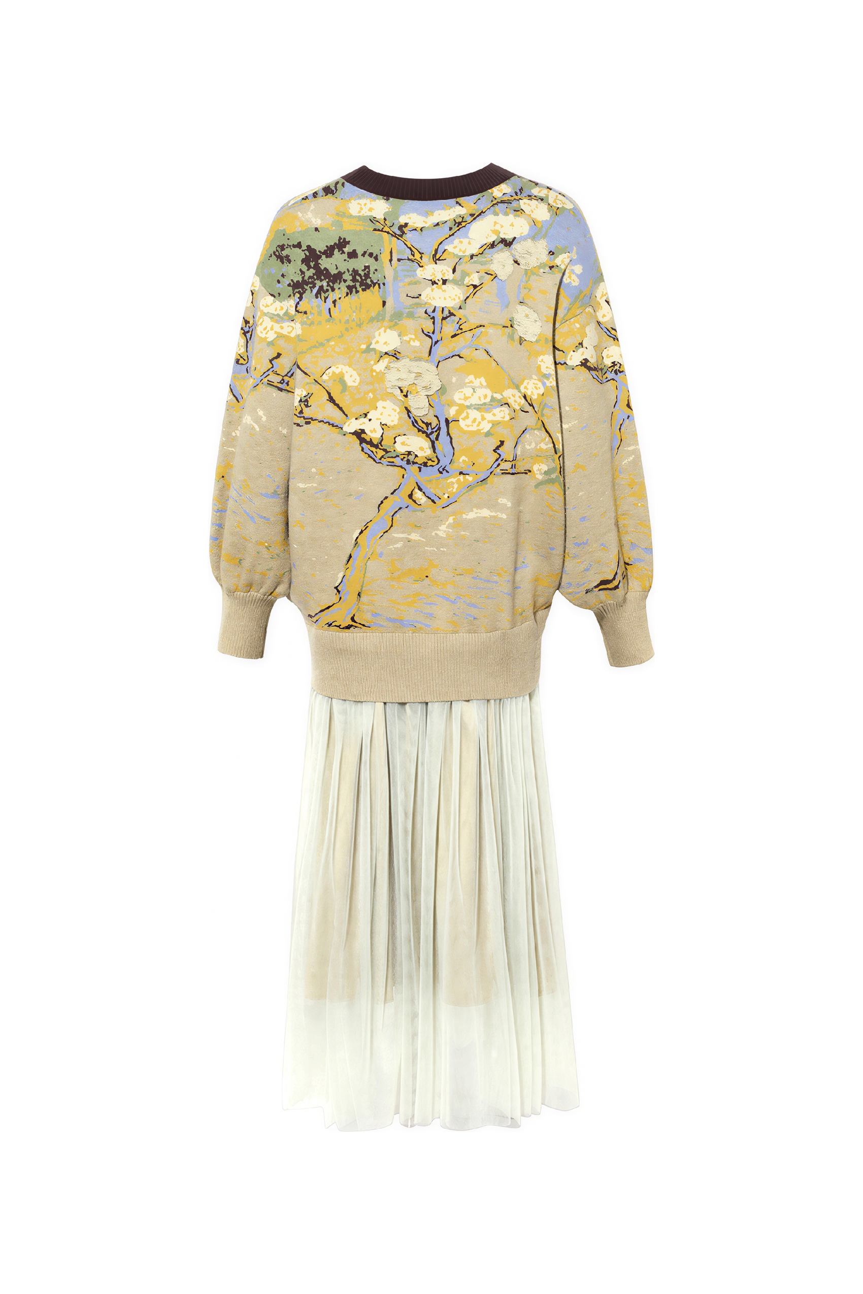 Van Gogh-Inspired Floral Patchwork Knit Dress