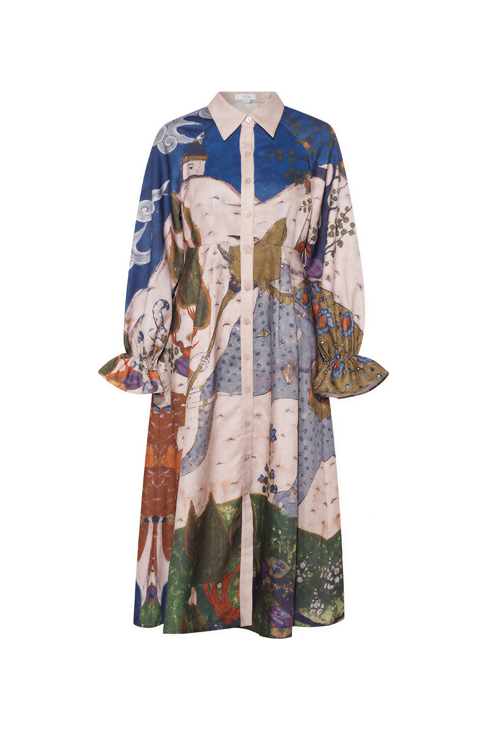 Printed Tie-Waist Trench-Style Dress