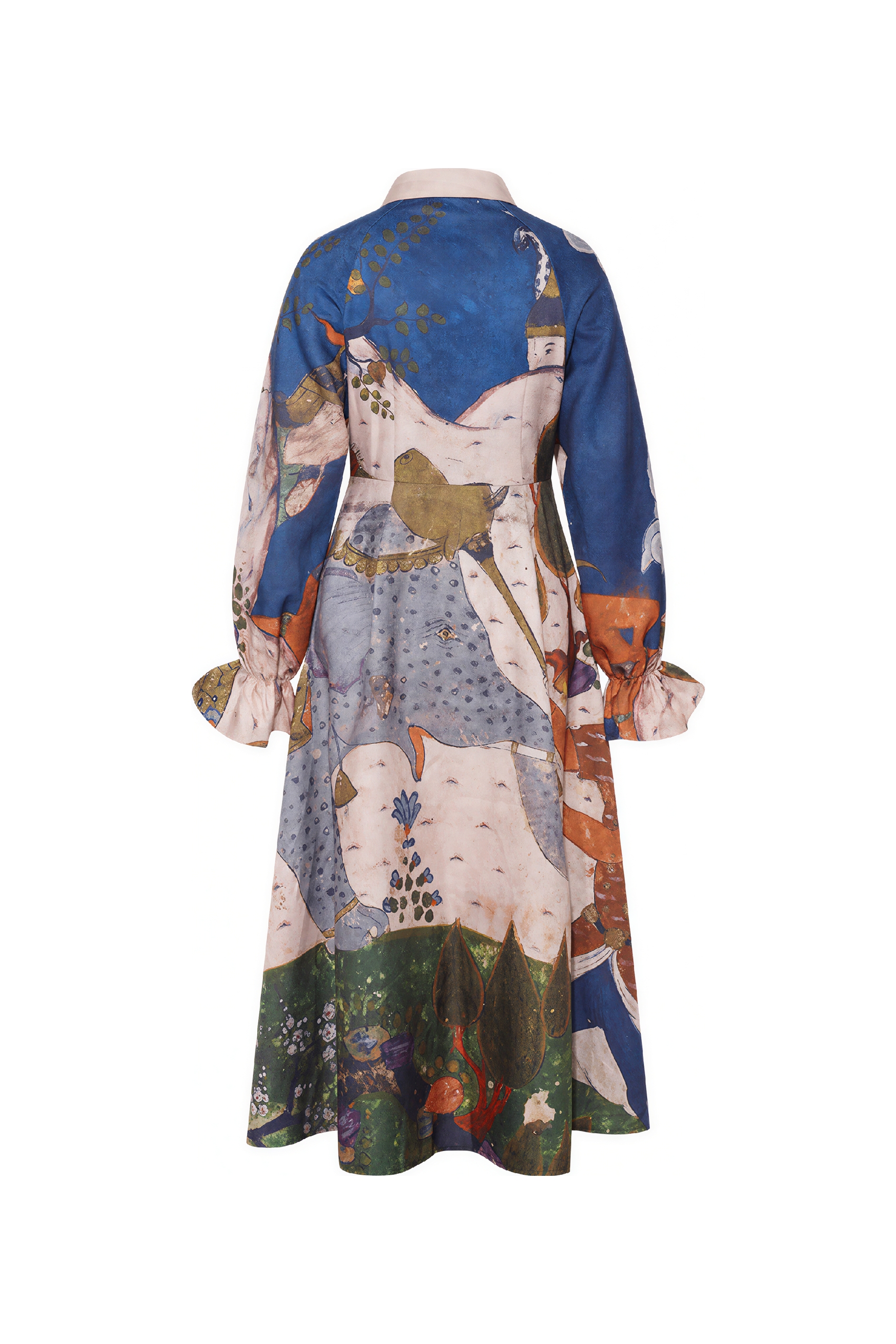 Printed Tie-Waist Trench-Style Dress